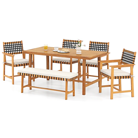LJG 6-Piece Patio Dining Set for 5-6 People Farmhouse Furniture
