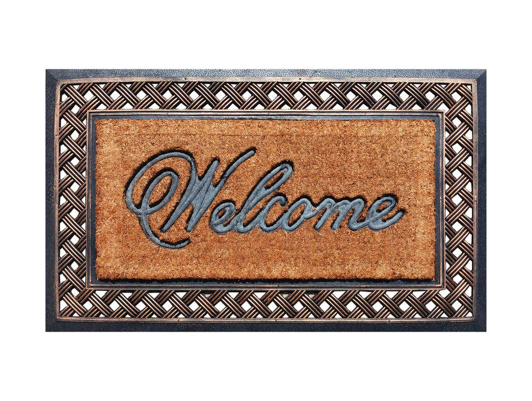 A1 Home Collections Coir and Rubber Door Mat 38x23 Inches Anti-Shed Heavy Duty Non-Slip Check Border