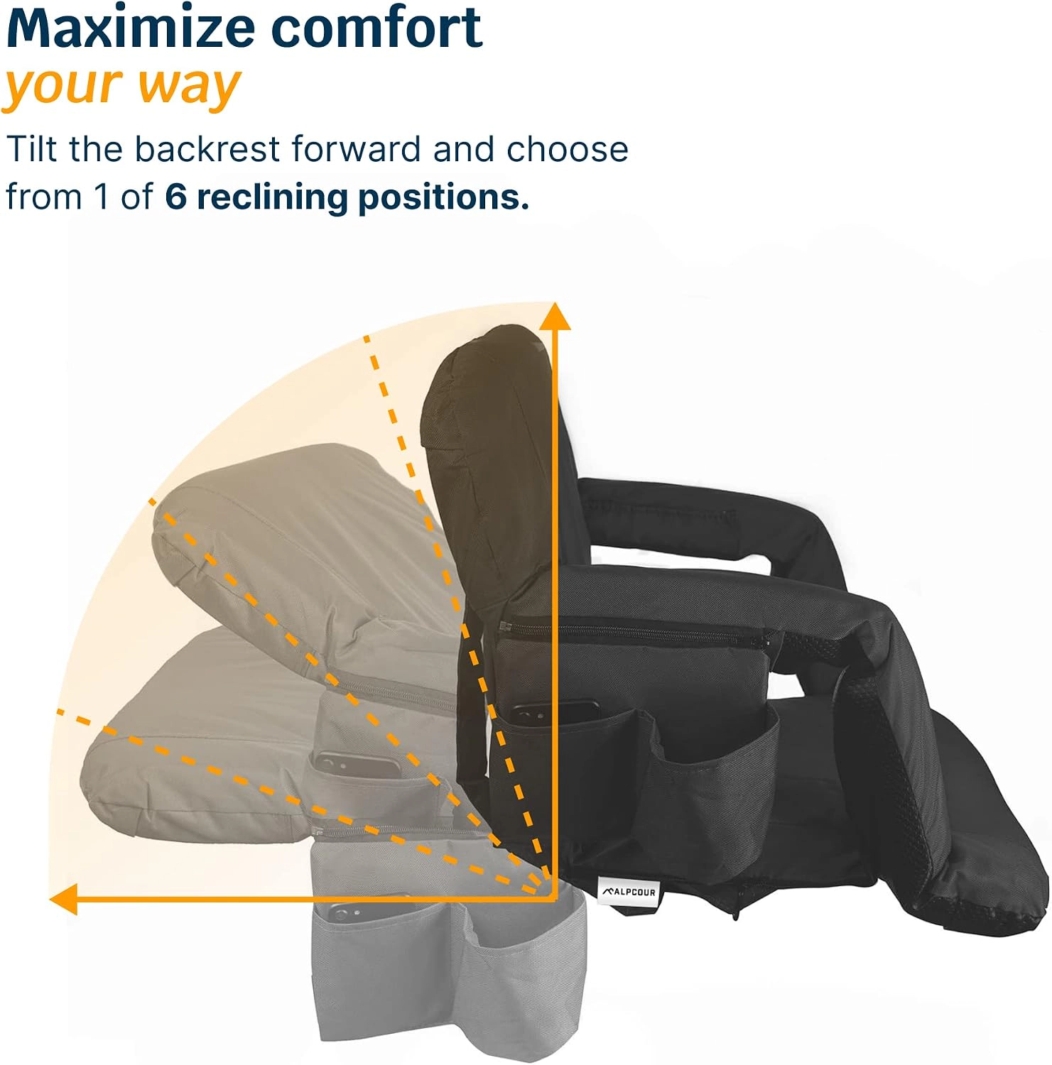 Alpcour Wide Reclining Stadium Seat - Waterproof 600D Polyester, Extra-Thick Padding