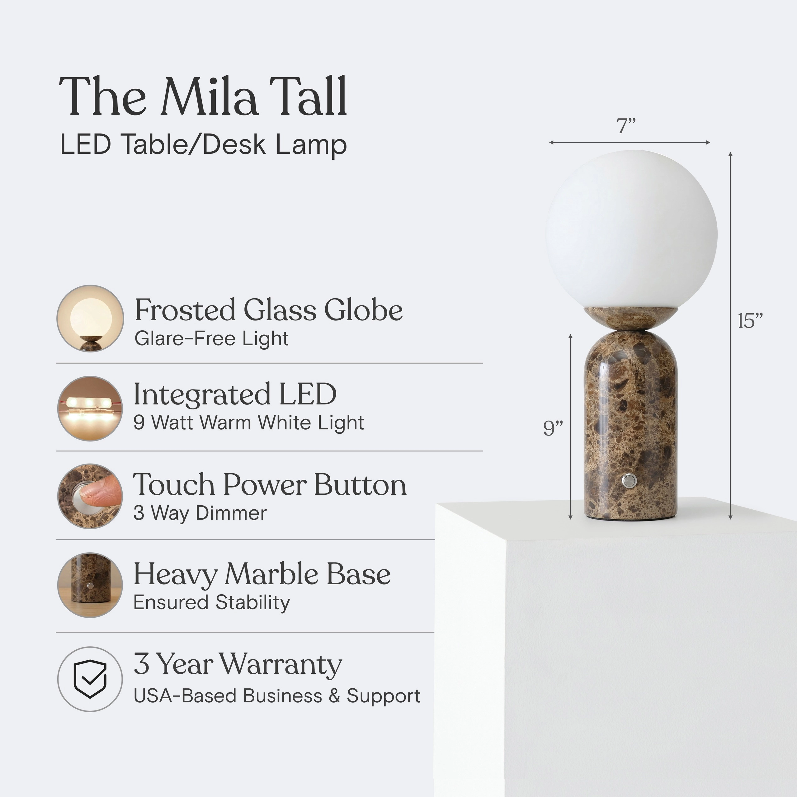 Brightech Mila Tall Glass Marble Table Lamp