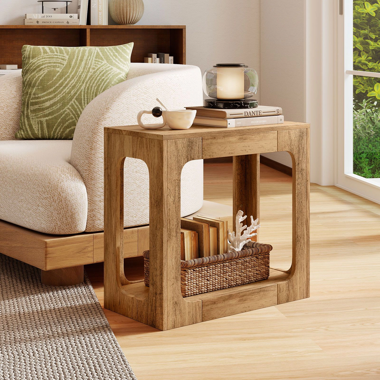 SlickBlue Farmhouse End Table with Storage Shelf for Small Spaces