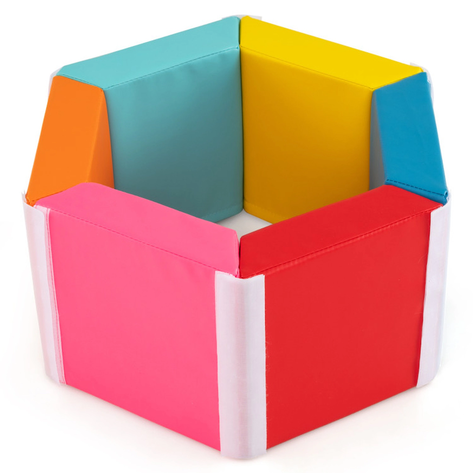 SUGIFT 6-Piece Hexagon Foam Ball Pit and Kids Exercise Mat with Detachable PU Covers and Crawl Tunnel