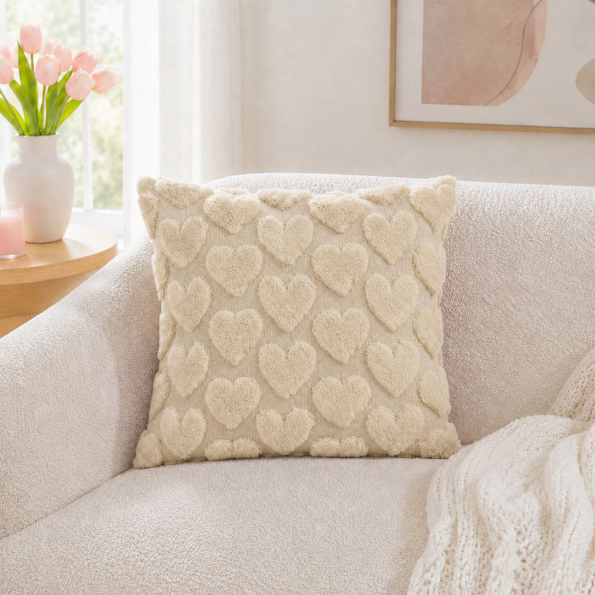 Alilang Unisex Plush Heart Textured Throw Pillow Cover for Couch Bed and Chair