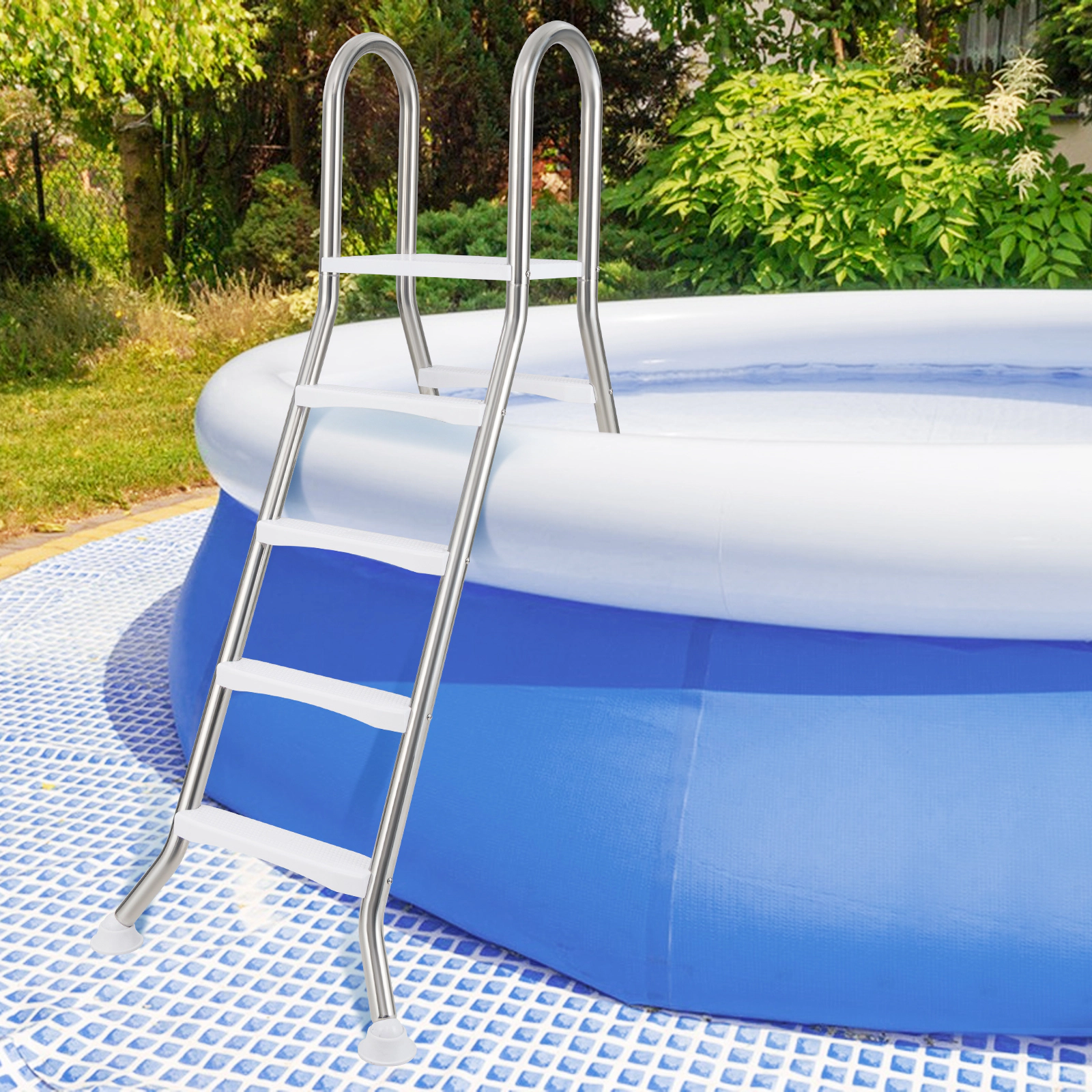SUGIFT Silver 4-Step Above Ground Pool Ladder with Non-Slip Pedals for 55-in Wall 75.6-in H 265-lb User Capacity