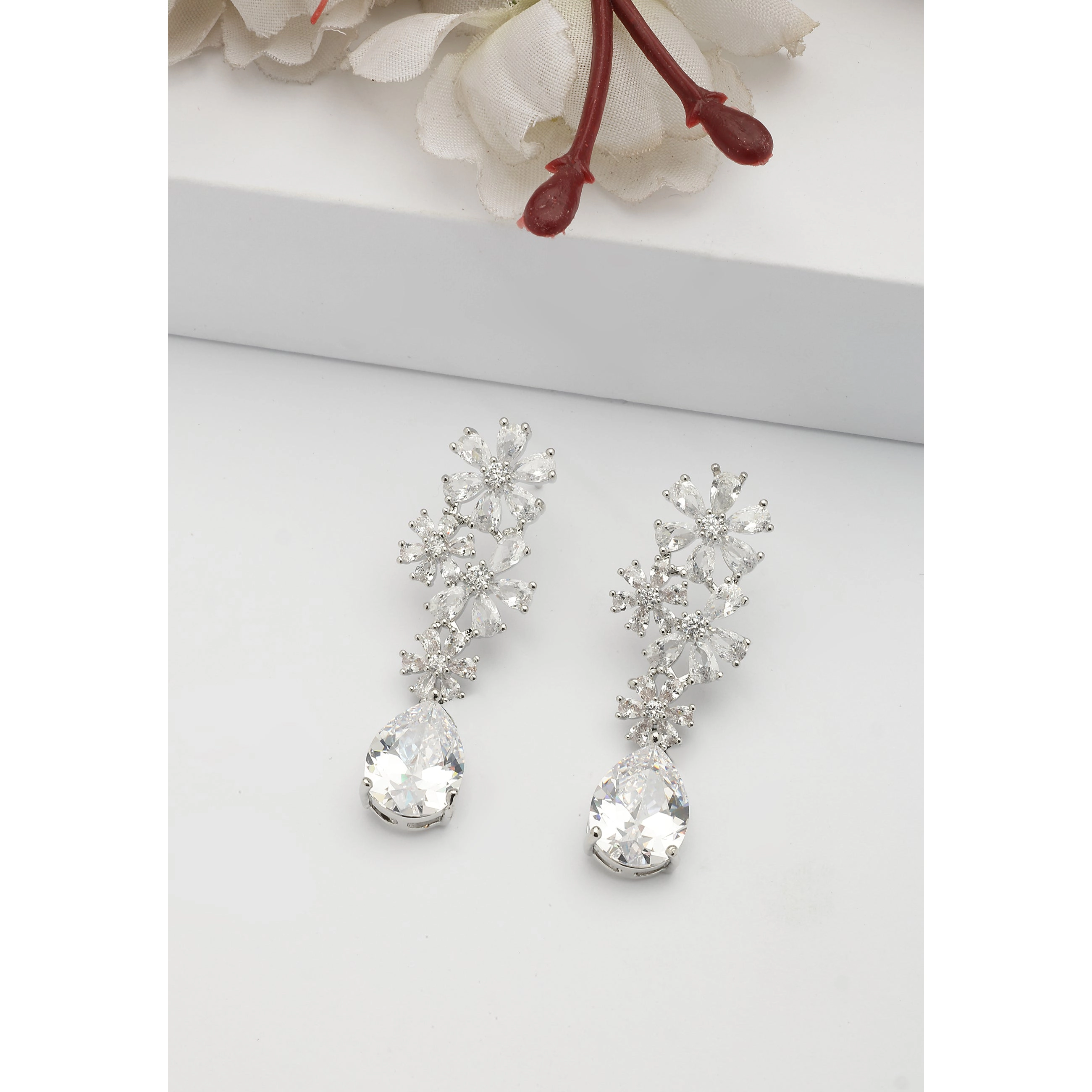 AGP PARIS Womens Elegant Floral Drop Earrings