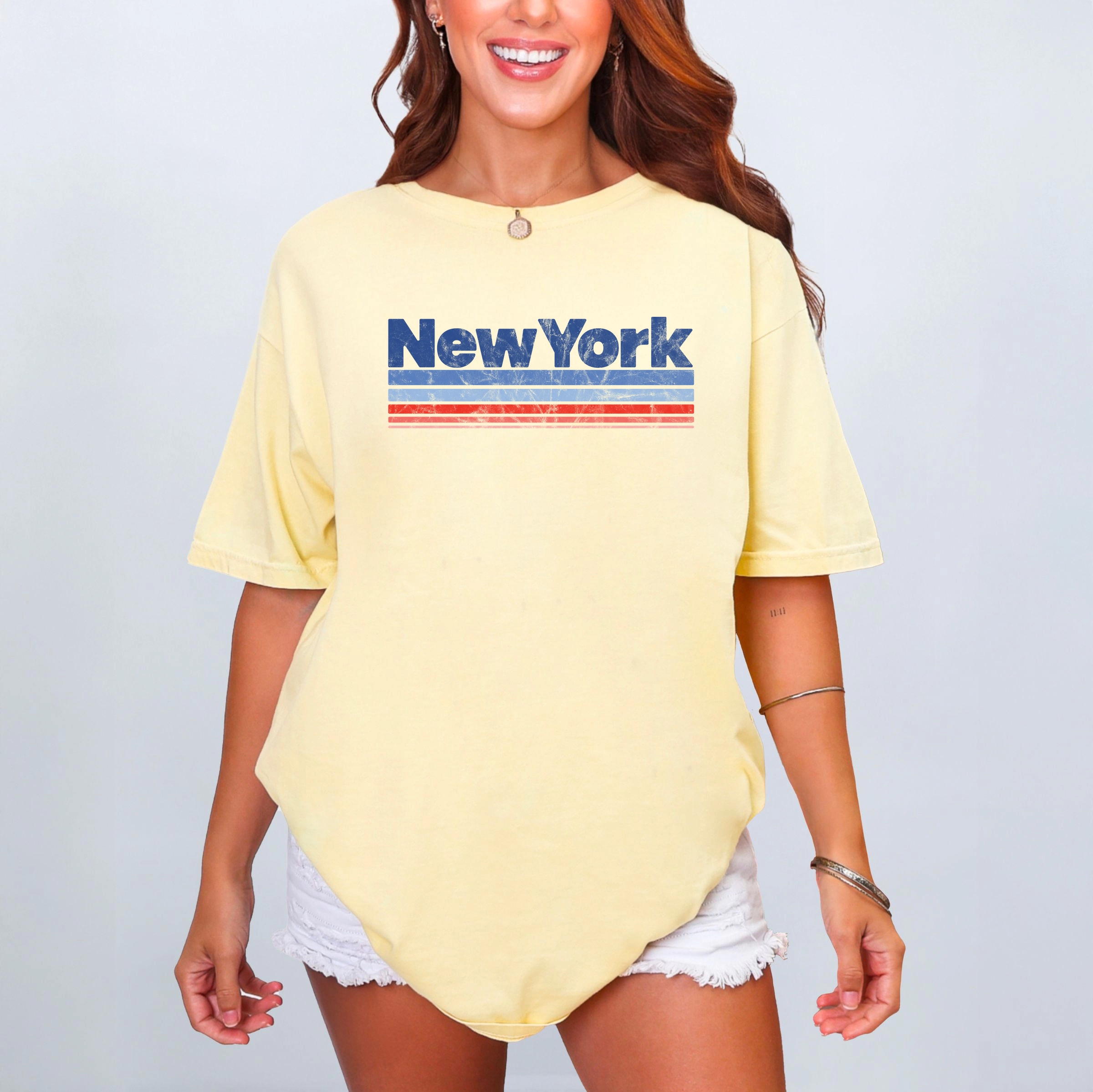 Simply Sage Market - Women's Garment Dyed Graphic T-Shirt New York Retro Stripes