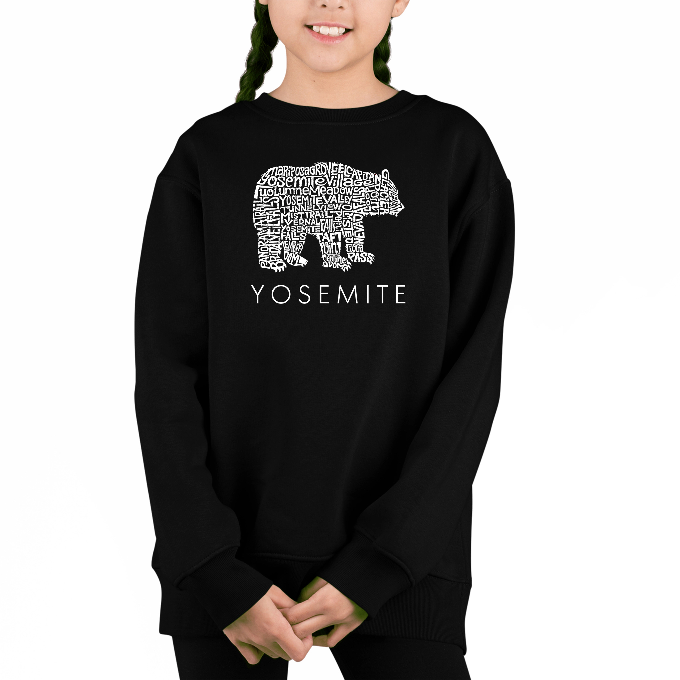 LA Pop Art Girl's Word Sweatshirt - Yosemite Bear