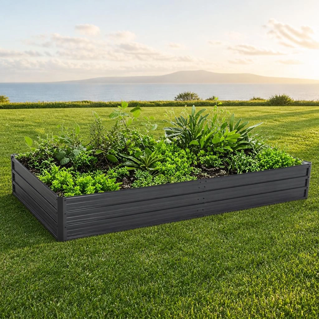 WOW PIONEER Long Rectangular Low Profile Metal Raised Garden Planter for Vegetables Flowers Herbs Outdoor Plants