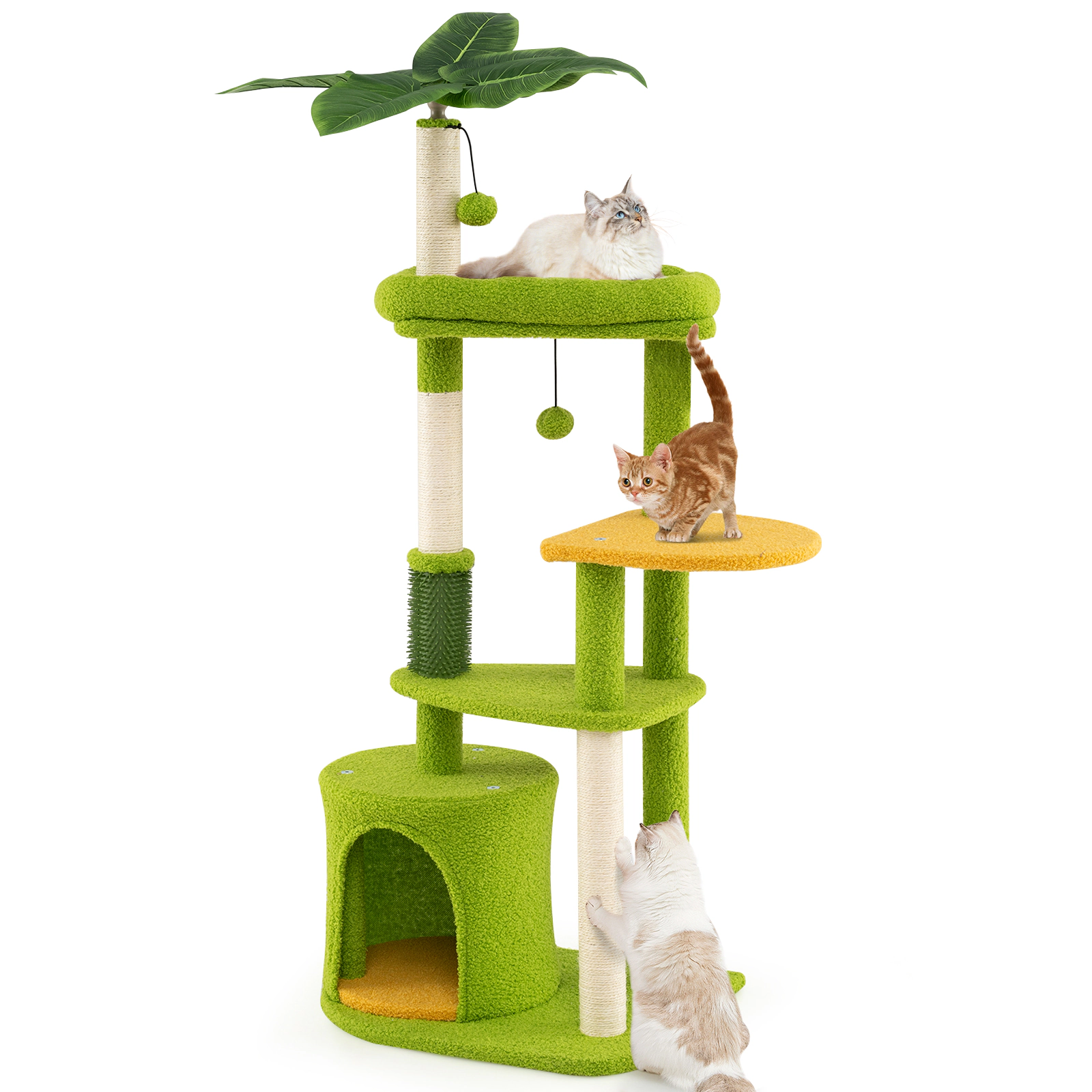 SUGIFT 48-in Multi-Level Cat Tree Tower with Condo, Perches and Scratching Posts 22-lb Capacity Green + Orange