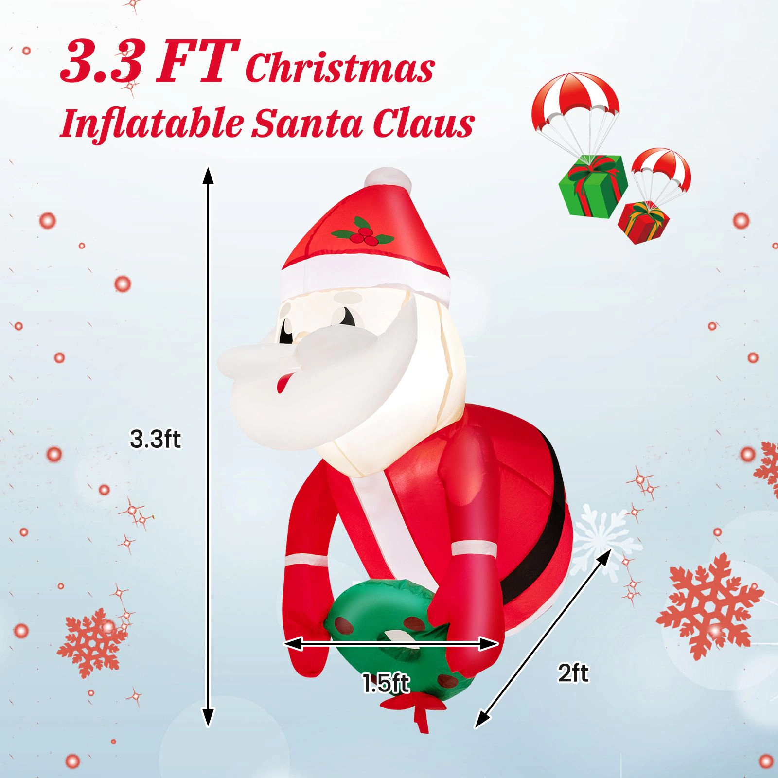 SlickBlue Unisex 3.3 Ft Lighted Inflatable Santa Claus Decoration