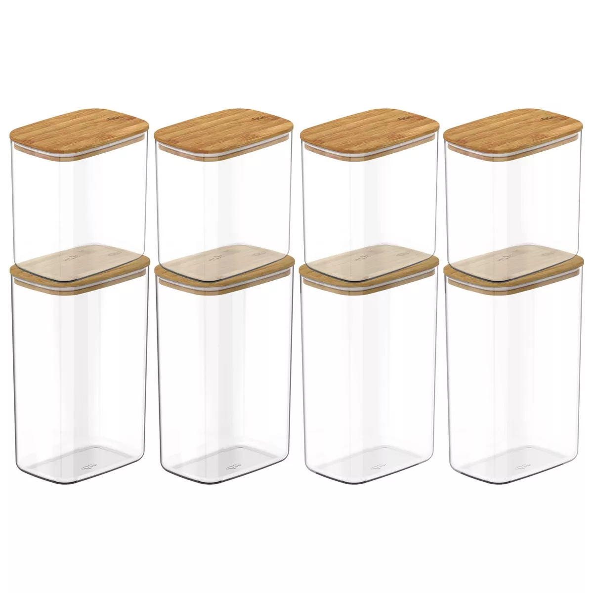 OU Airtight Food Storage Container Set 16pc, Clear Plastic Container w/ Leak Proof Bamboo Lid Stackable Pantry Organizer