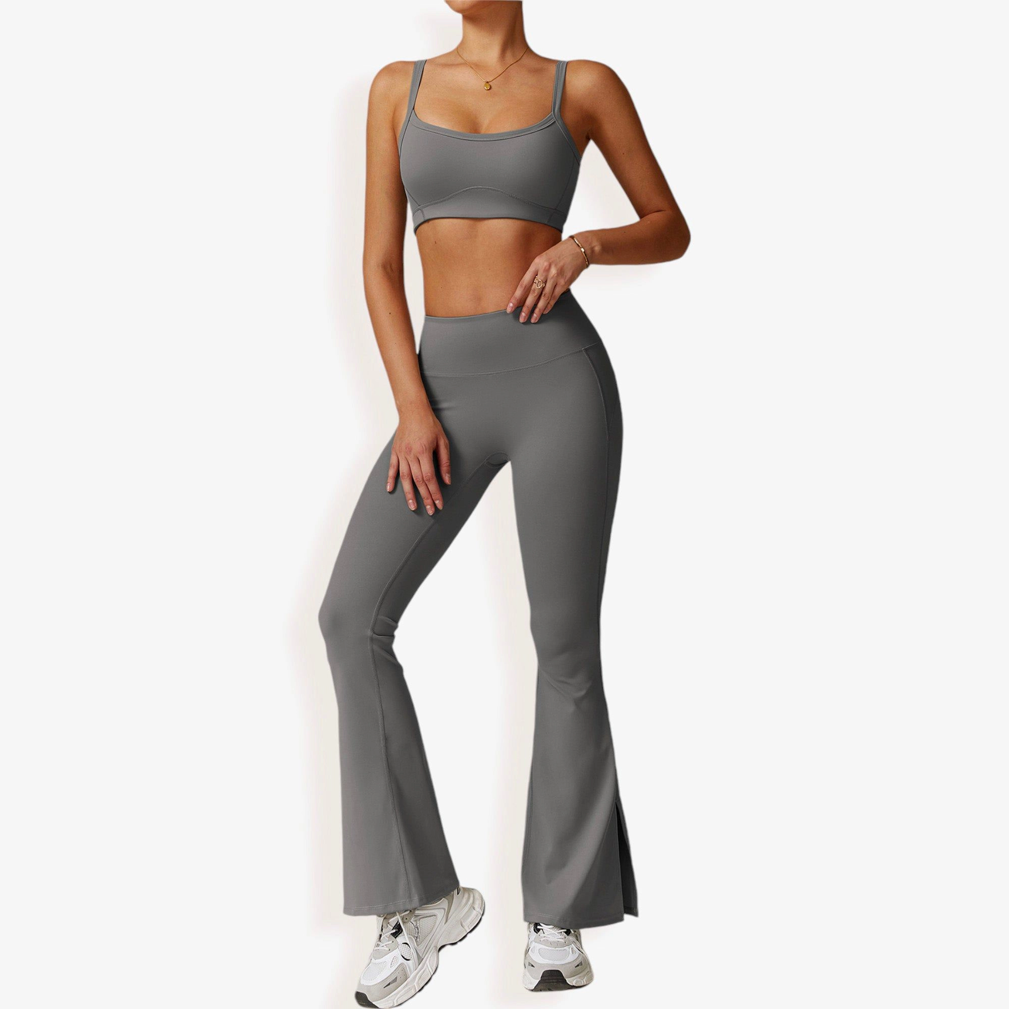 Anna-Kaci Women's High-Waist Flare Yoga Pants with Side Slit Hem
