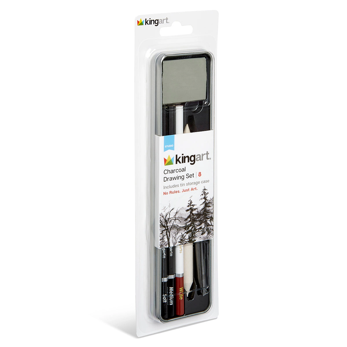 KINGART Charcoal Drawing & Sketching Tin Set - 8 pc
