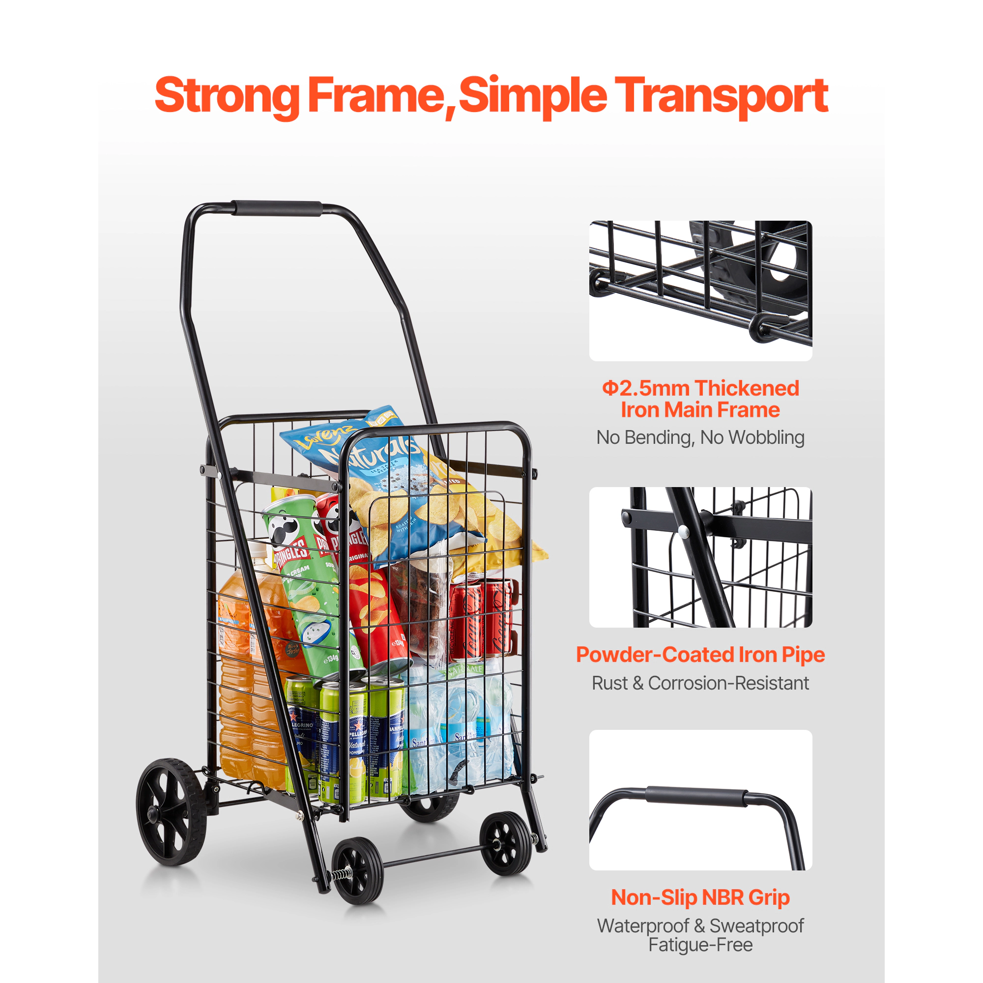 HONGGE Heavy Duty Laundry Cart with Swivel Wheels, Large Load Capacity Shopping Basket for Grocery Camping Luggage