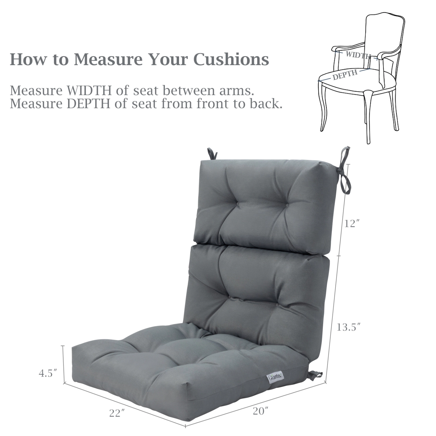 LJG Set of 2 High Back Chair Cushion with Adjustable Height