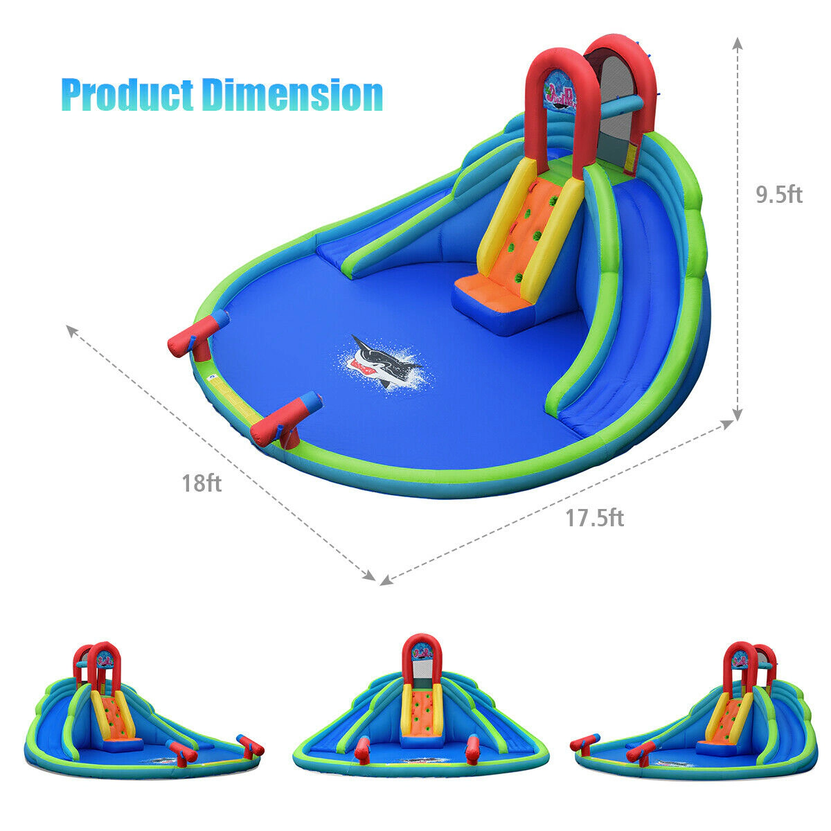 SUGIFT Inflatable Water Slide Bounce House with Mighty Splash Pool 300-lb Capacity Ages 3-10 As Picture Shows