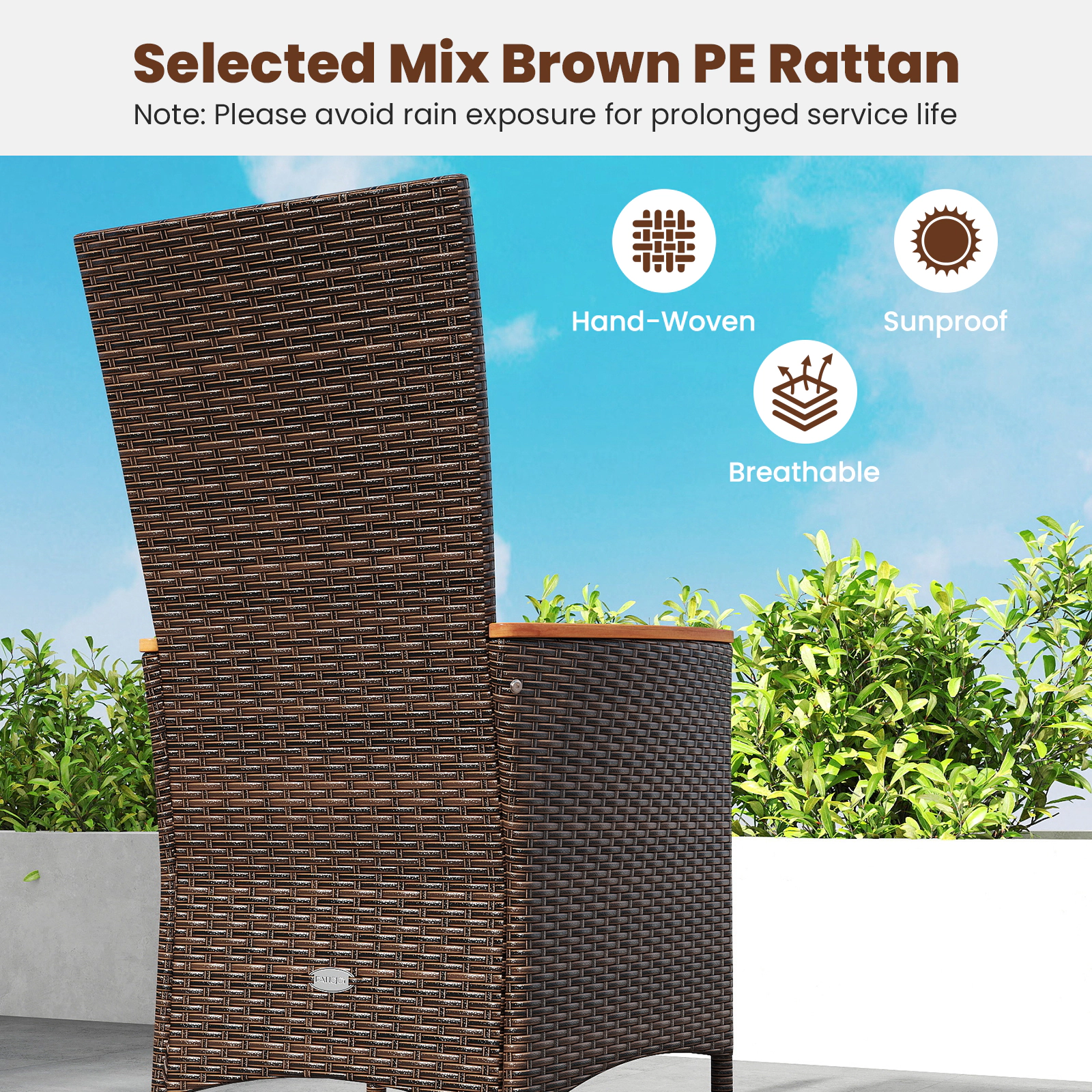 LJG Patio Rattan Chairs Set of Outdoor Wicker Dining Chairs with High Backrest
