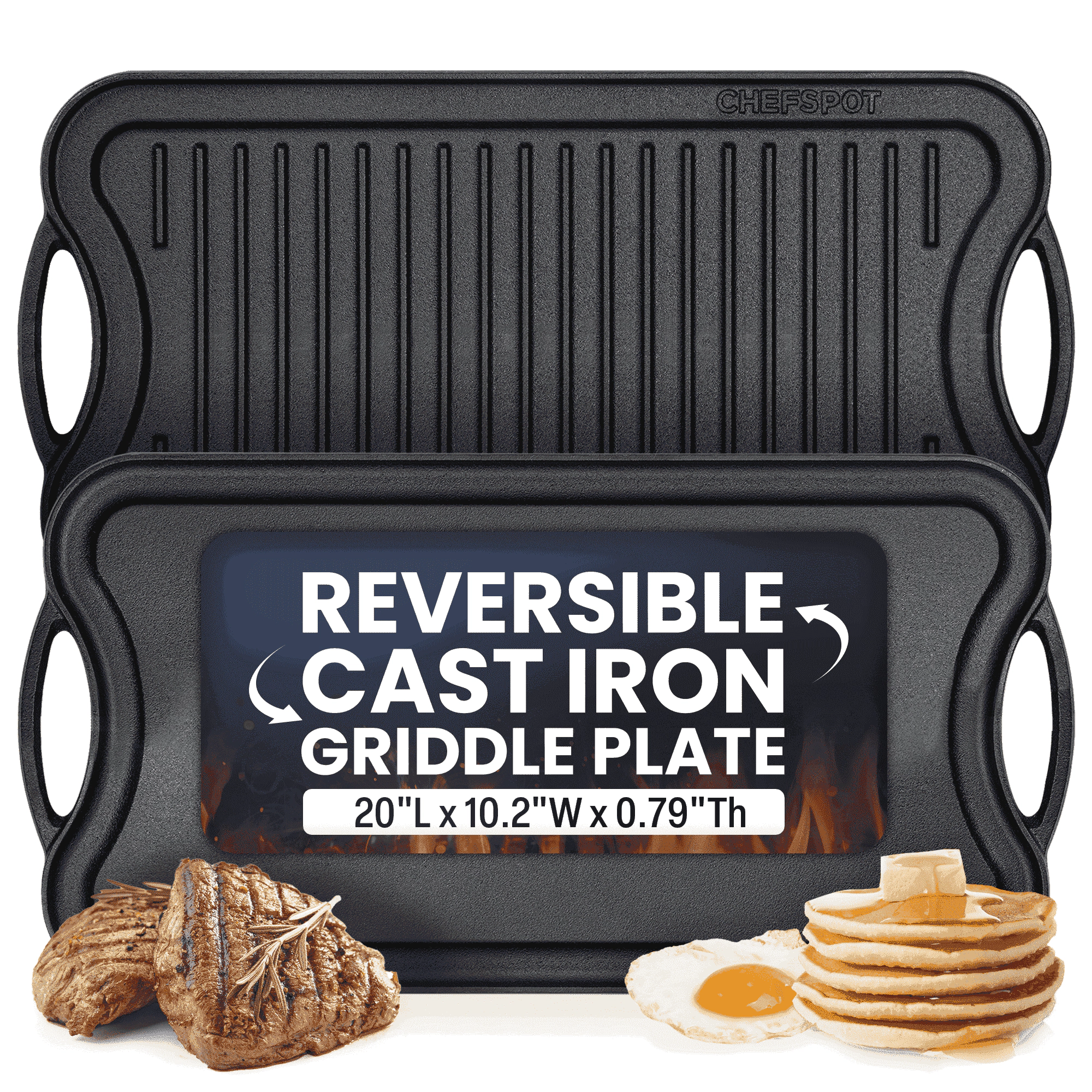 CHEFSPOT 20 Inch Cast Iron Reversible Grill And Griddle Pan