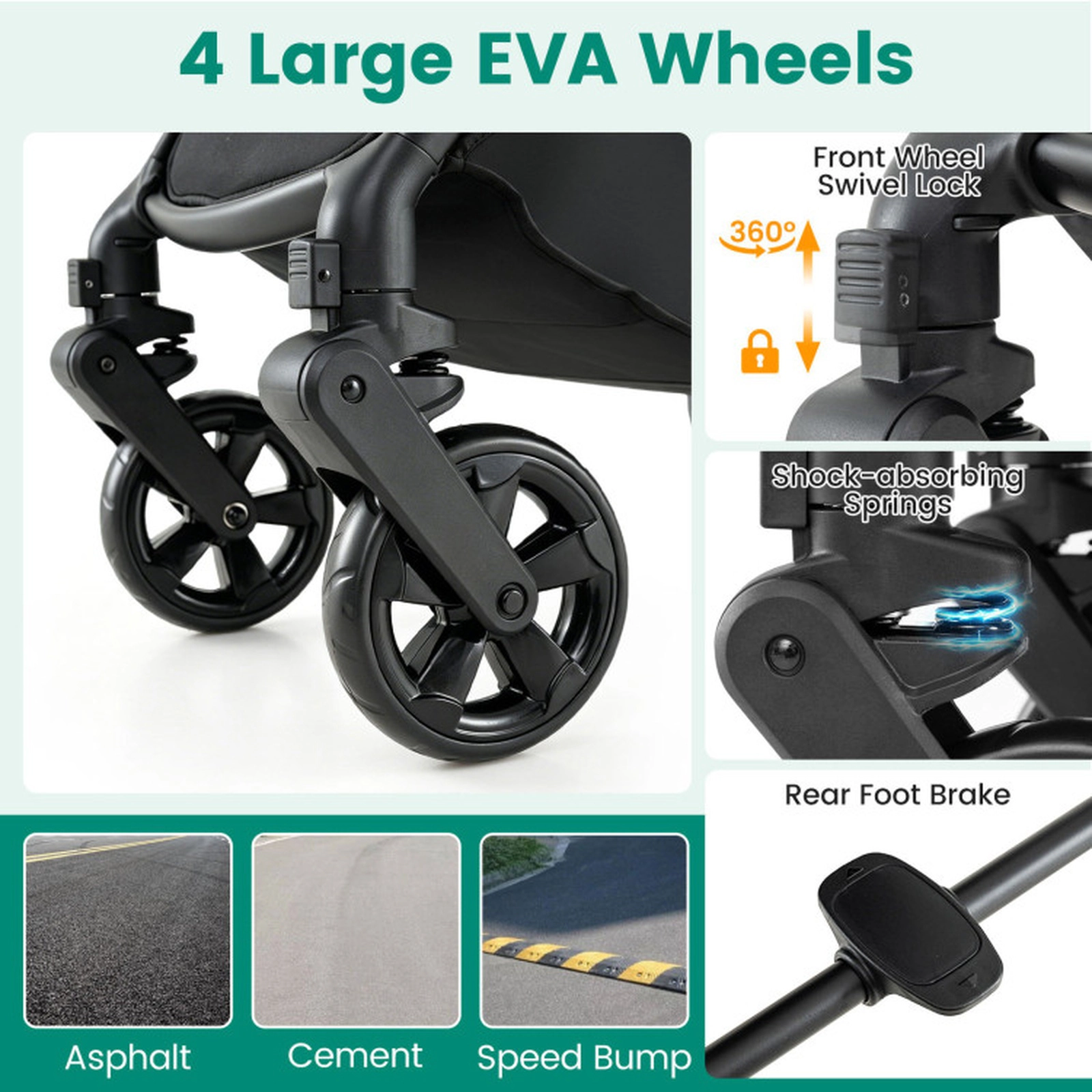 SUGIFT Turquoise 33-lb Capacity 2-in-1 Convertible Baby Stroller with Reclining Seat and Car Seat Adapters