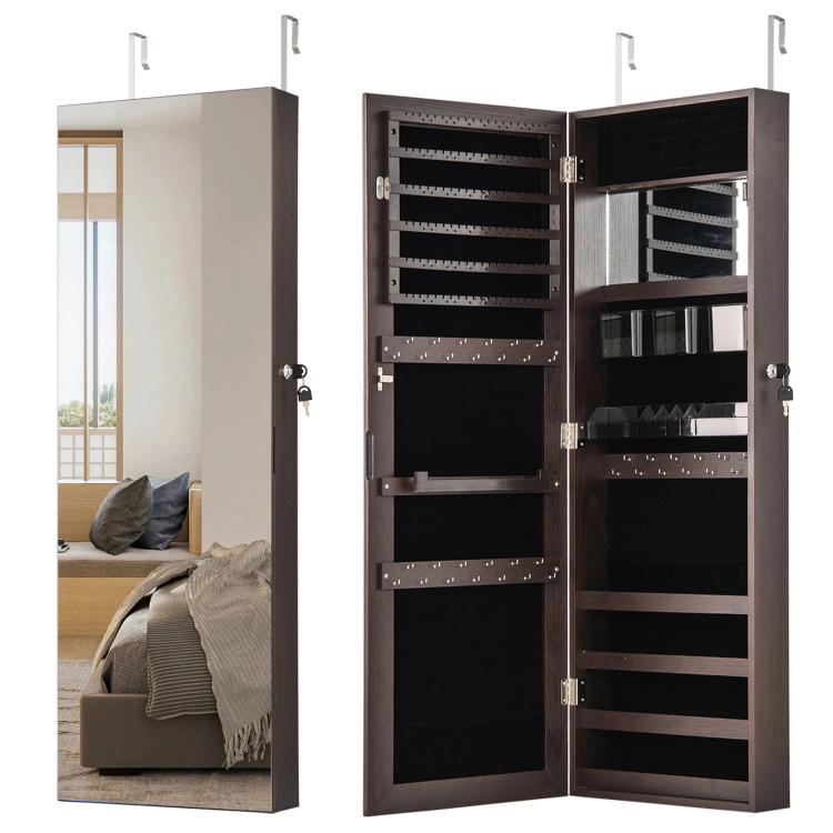 Hivvago 43.5 Inch Jewelry Mirror Cabinet with Full-length and Adjustable Hangers