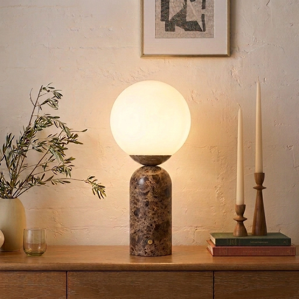 Brightech Mila Tall Glass Marble Table Lamp