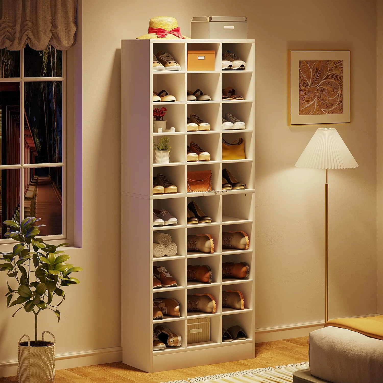 Tribesigns 10-Tier Shoe Cabinet, Wooden Shoe Storage Rack with 30 Cubbies