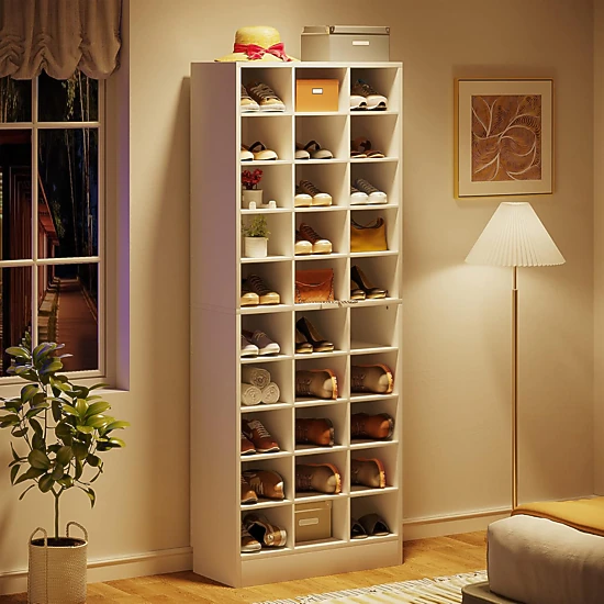 Tribesigns 10-Tier Shoe Cabinet, Wooden Shoe Storage Rack with 30 Cubbies