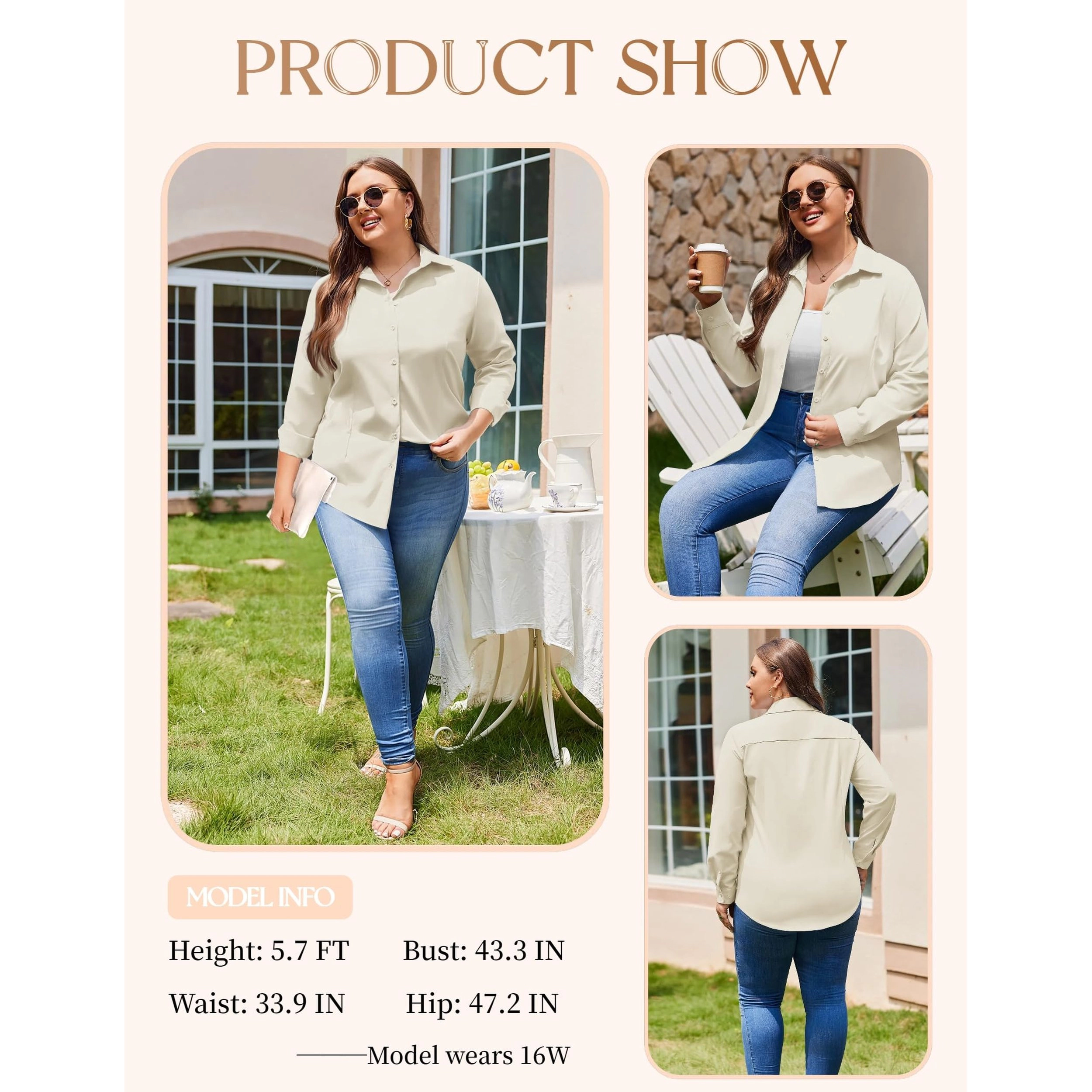 Zeagoo Women' Plus Dress Shirts Long Sleeve Button Down Work Office Solid Blouses Tops