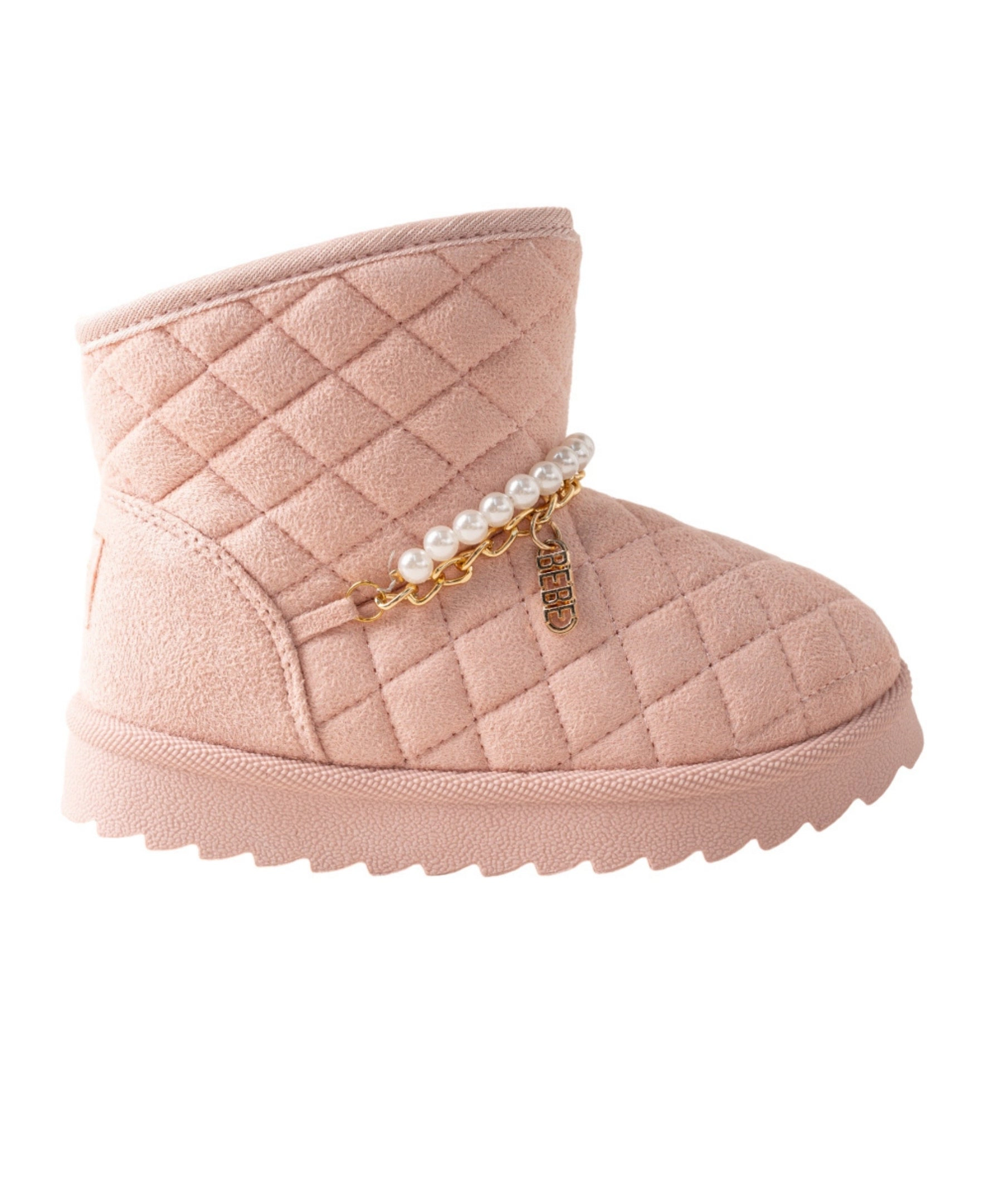 Bebe Girl's Toddler Quilted Cozy Boot with Pearl Chain Charm