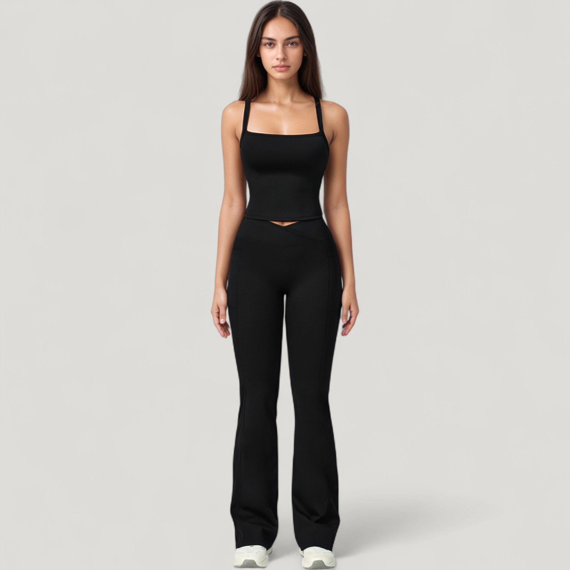 Anna-Kaci Active Women's Crossover Waist Flare Lounge Pants Soft Woven Fabric with Relaxed Fit