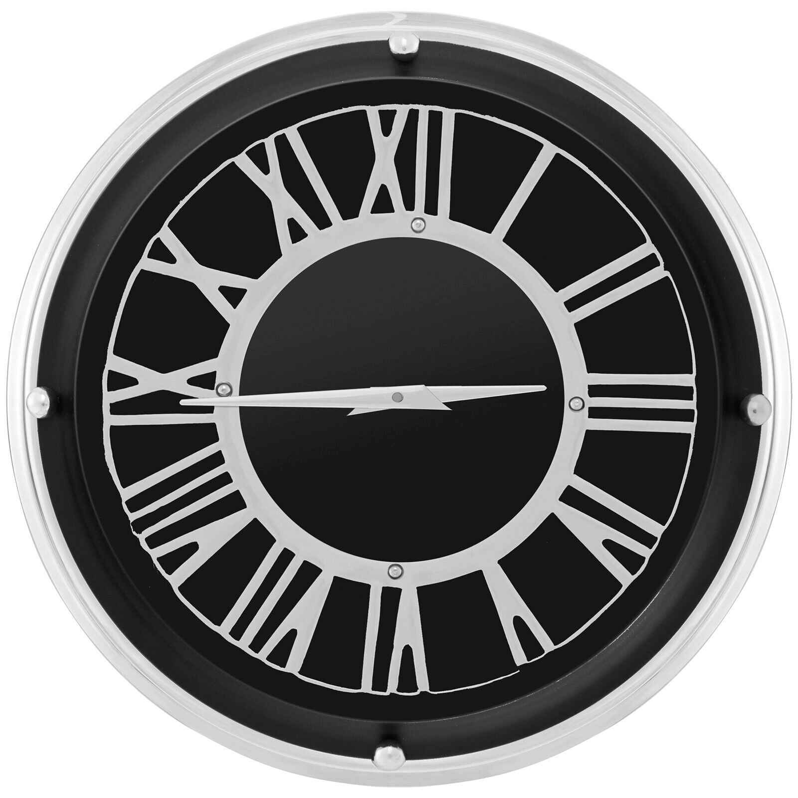 SUGIFT Silent Quartz Wall Clock with Silver Frame 17.5-in Face Stainless Steel Aluminum Glass 1-AA Battery Silver