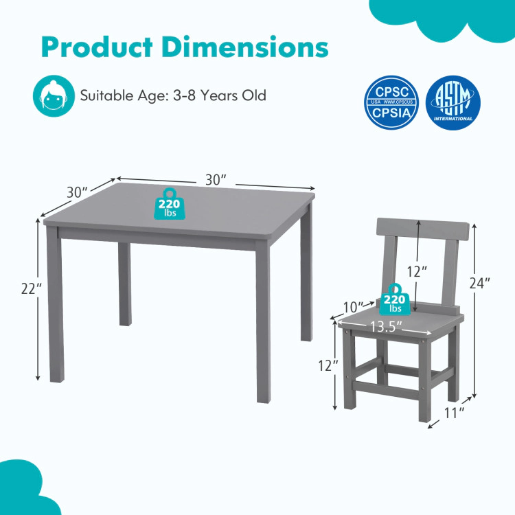 Hivvago Wooden Kids Table and 2 Chairs Set with Anti-slip Foot Pads