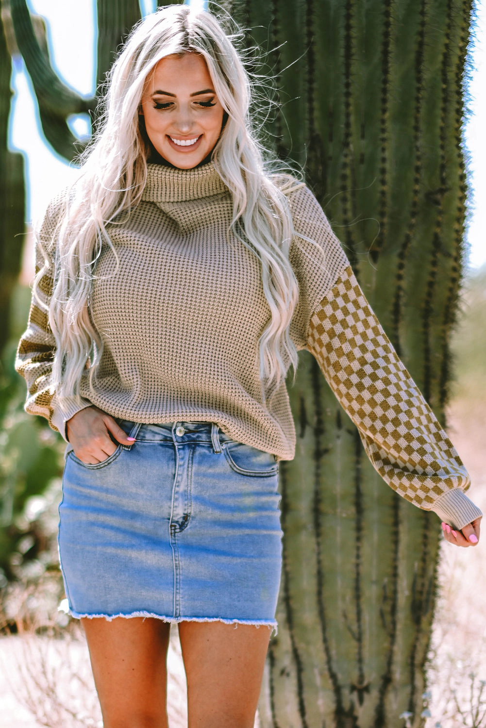 Threaded Pear Women's Vera Waffle Knit Turtleneck Sweater