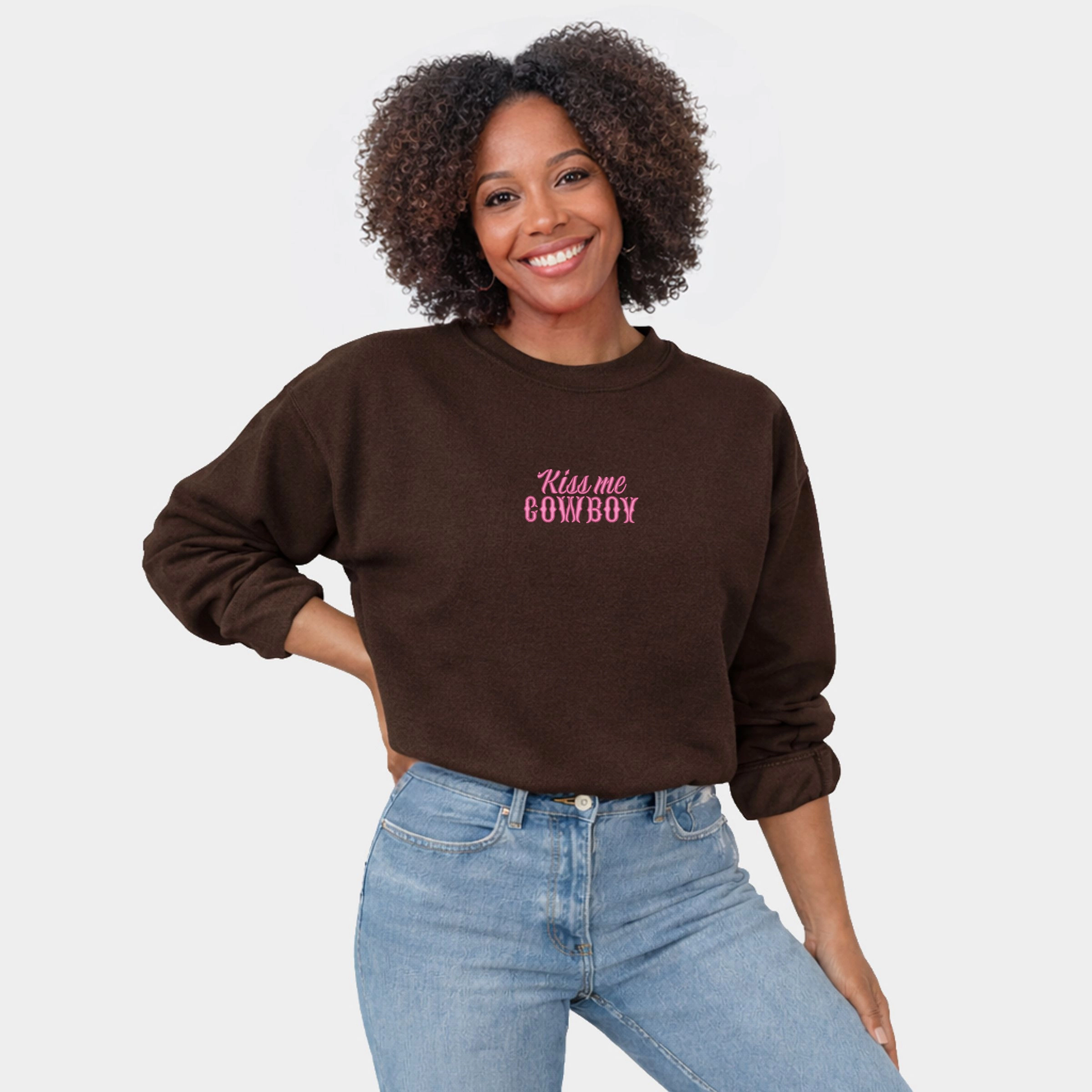 Simply Sage Market "Kiss Me Cowboy" Women's Embroidered Graphic Sweatshirt