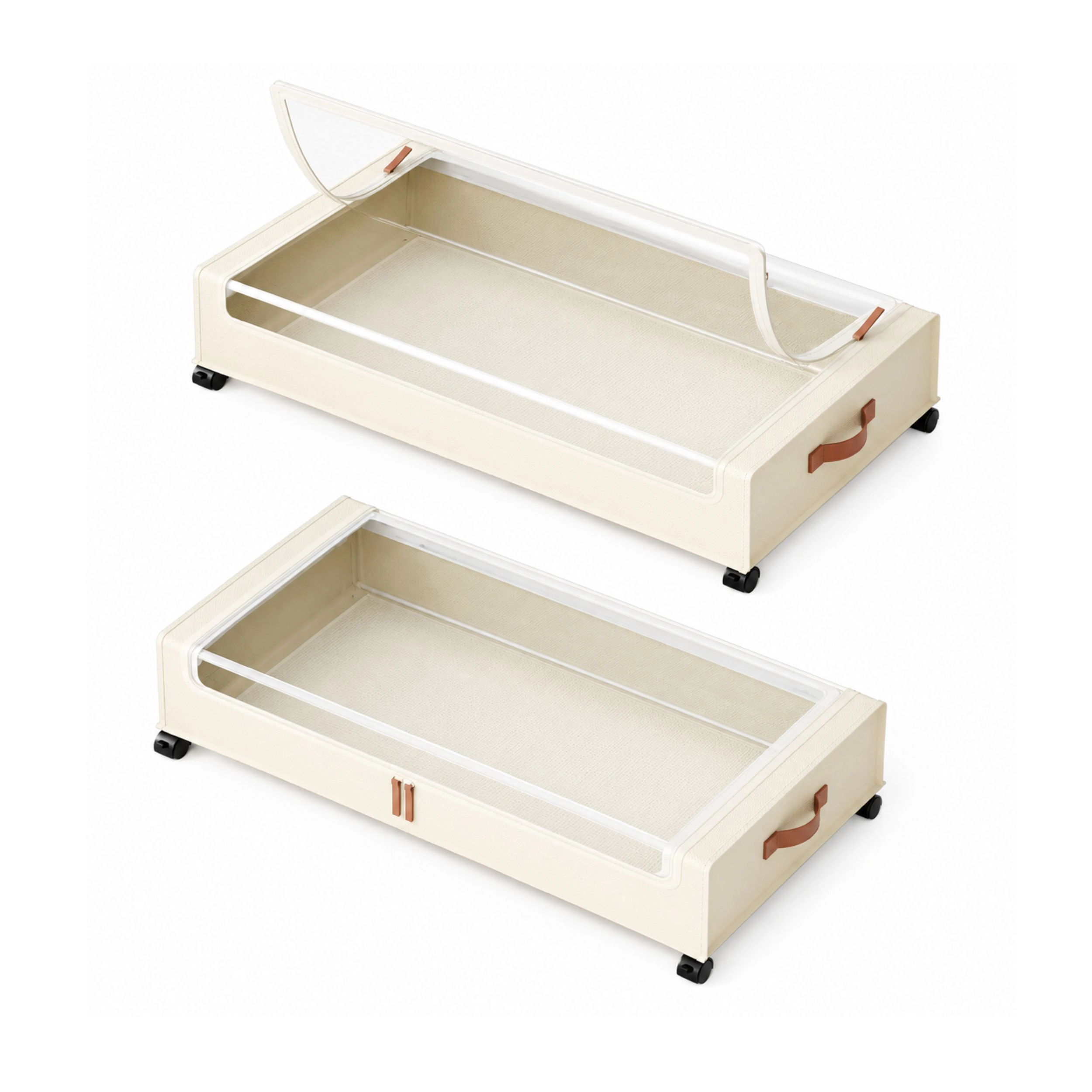 Stock Preferred 60L Under Bed Storage Containers with Wheels 2 Pack Clear Window Organizer