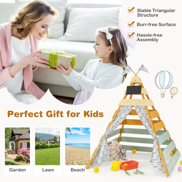 Hivvago Triangle Hideaway Playhouse with Removable Chalkboard for Indoor and Outdoor