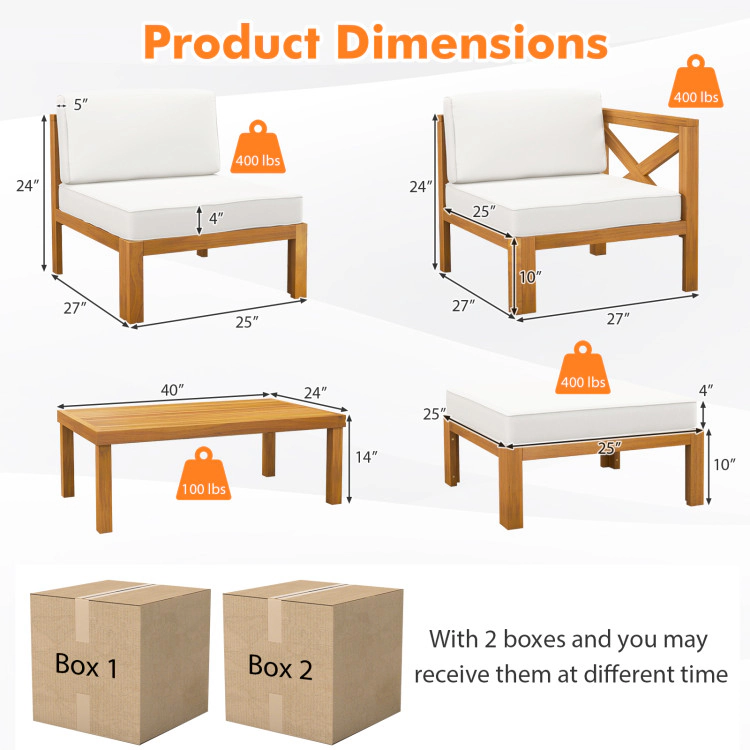 Hivvago 5 Piece Outdoor Conversation Furniture Set With 3 Chairs 1 Ottoman And 1 Coffee Table-White