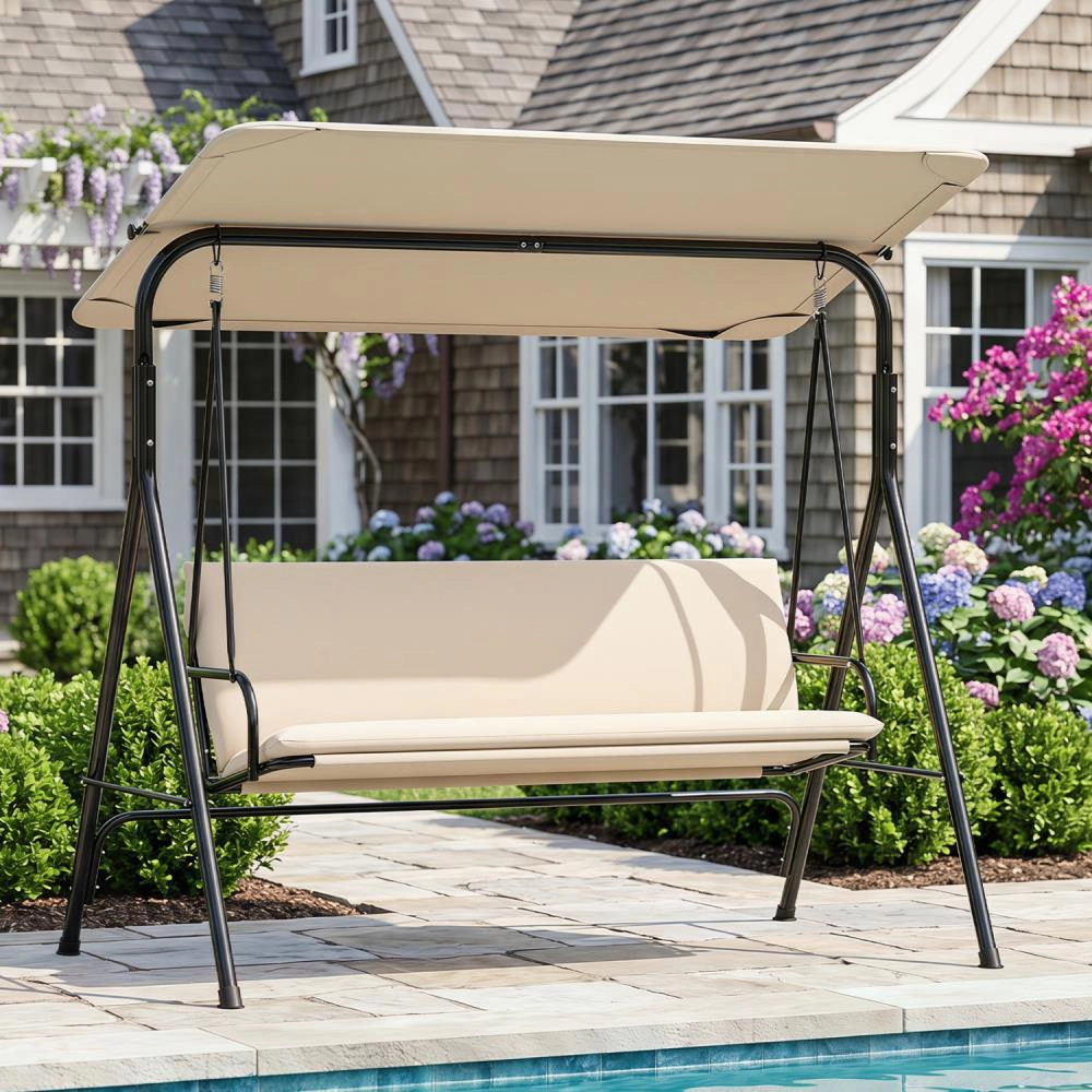Hivvago 3-Seat Patio Swing Chair With Adjustable Canopy & Removable Cushion