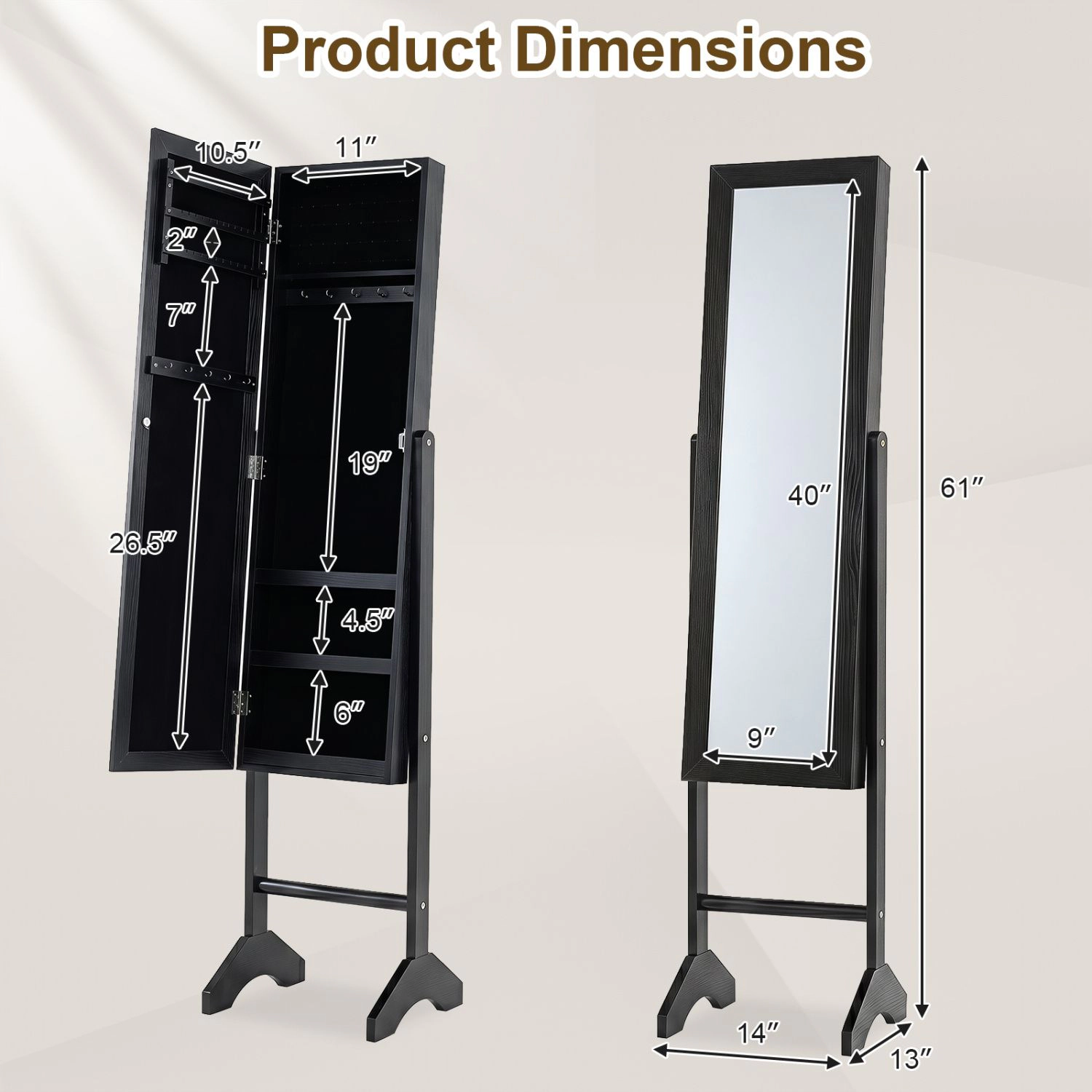 SlickBlue Women Freestanding Jewelry Armoire with Full Length Mirror