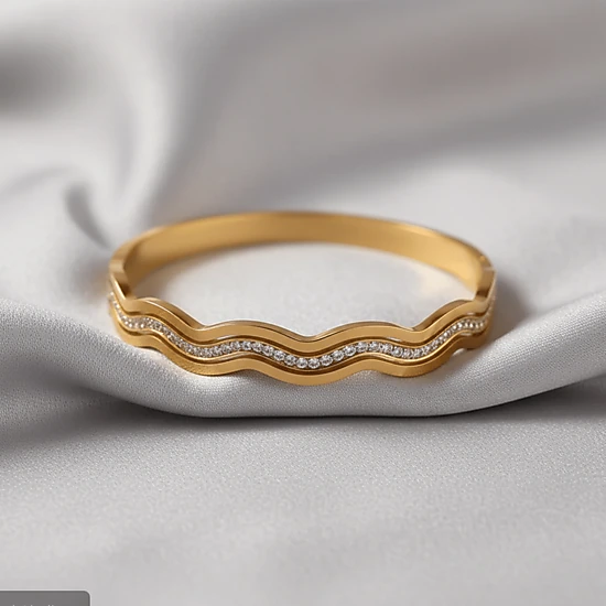 DressAtR Women's Non Tarnish 18K Gold Plated Two Wave Bangle