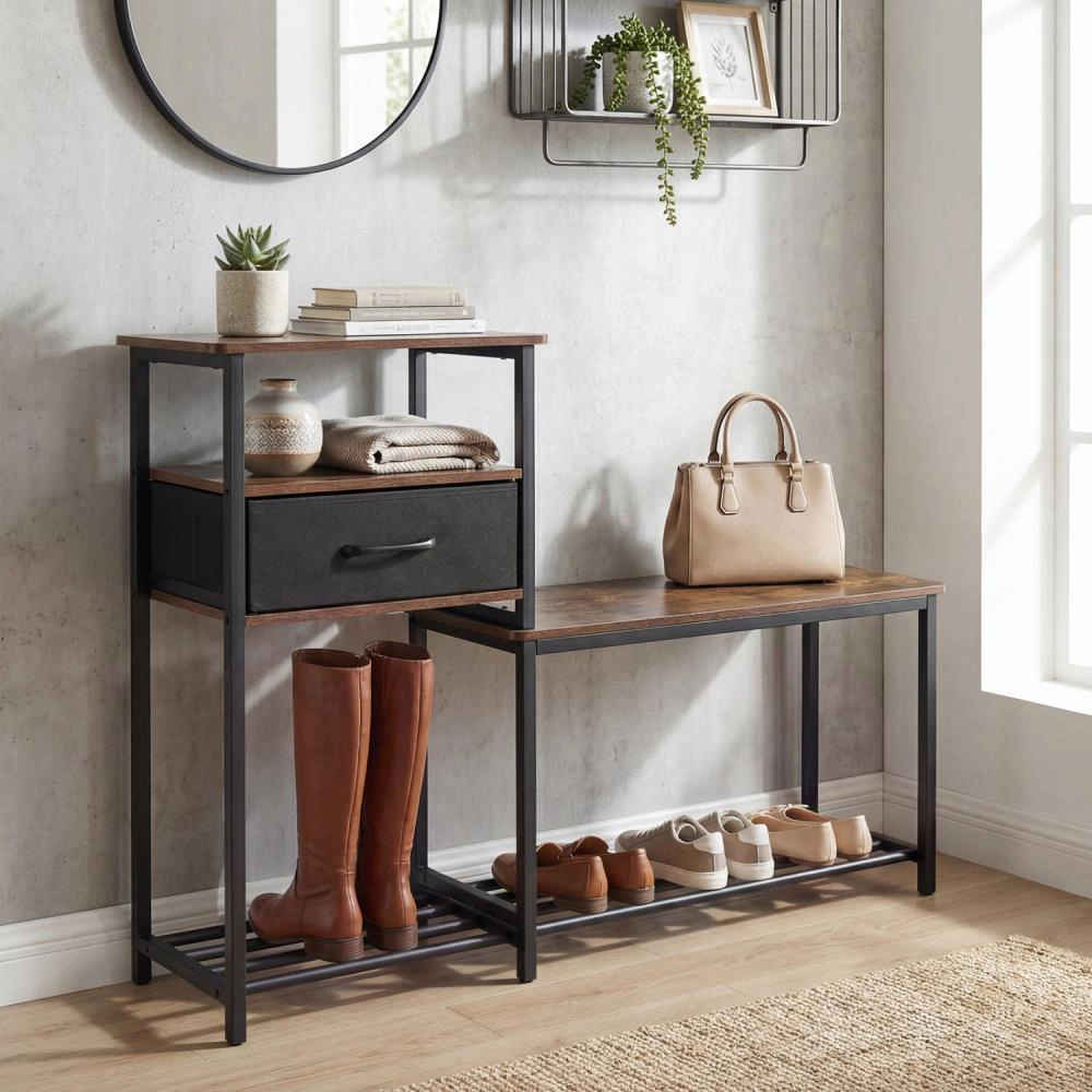 Hivvago 3-Tier Shoe Storage Rack Bench with Drawer and Metal Frame