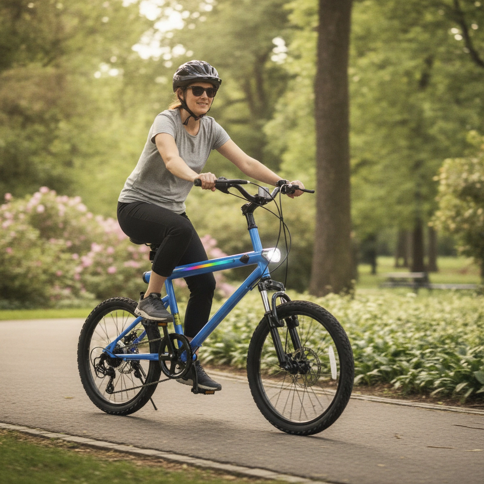 20-in Mountain Bike 6-Speed Twist Shifter Dual Disc Brakes Front Suspension Fork LED Frame Lights Ages 13+ Blue