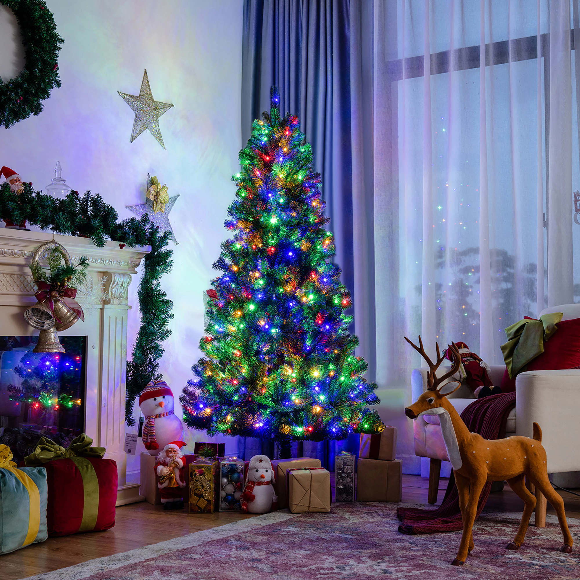 Costway 6/7/8ft Pre-lit Hinged Christmas Tree w/ Remote Control & 9 Lighting Modes