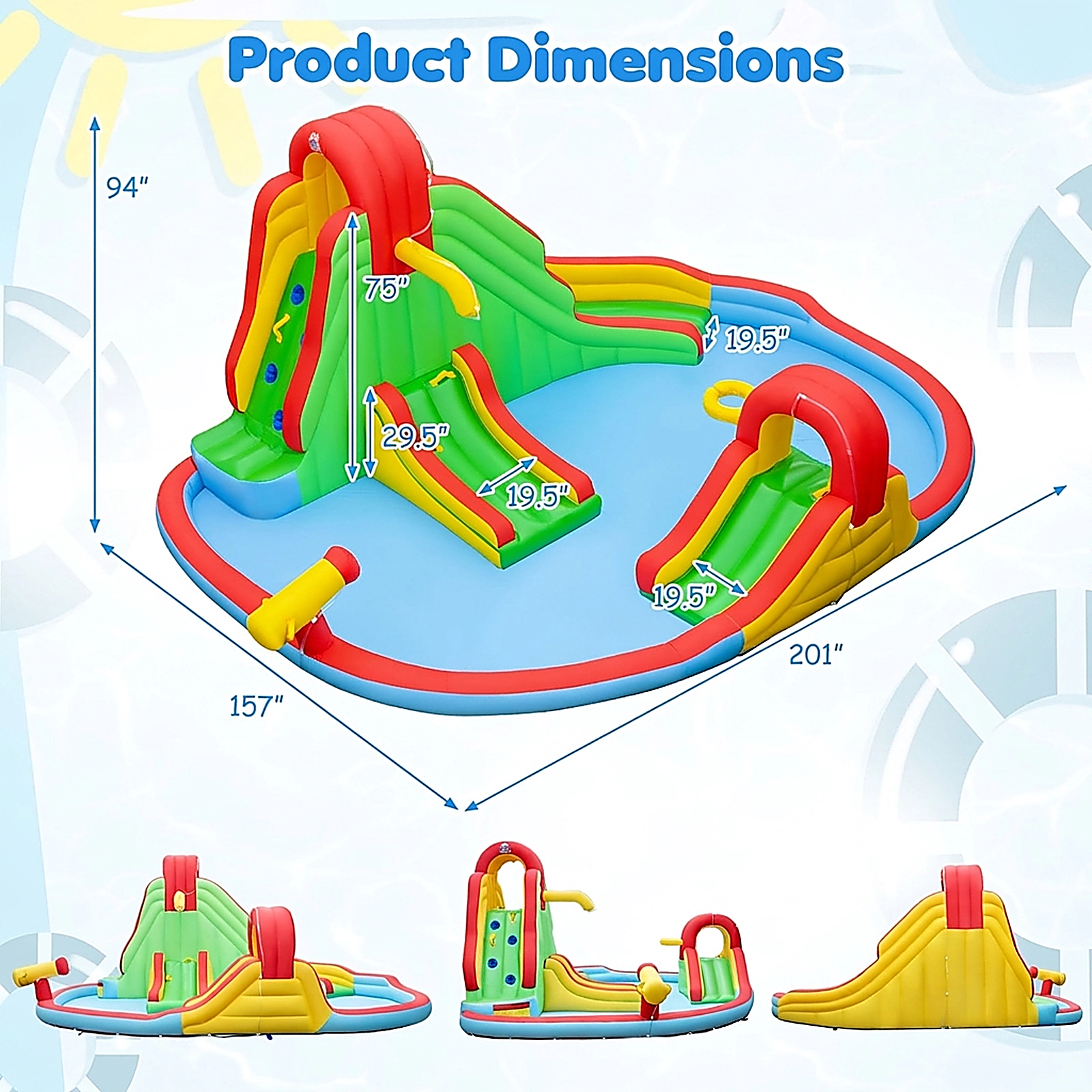 SUGIFT Kids Inflatable Bounce House Water Park with Splash Pool and 3 Water Slides 100-lb Capacity Ages 3-12 Multi-Color
