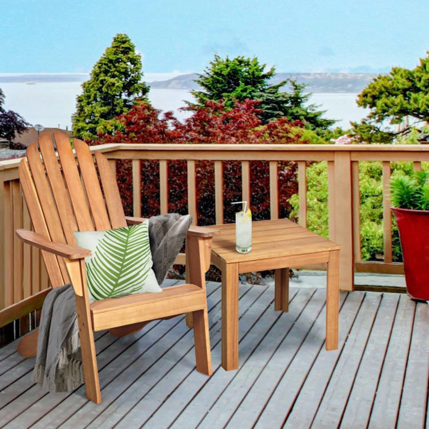 SUGIFT Natural Ergonomic Slatted Design Acacia Wood Outdoor Adirondack Chair