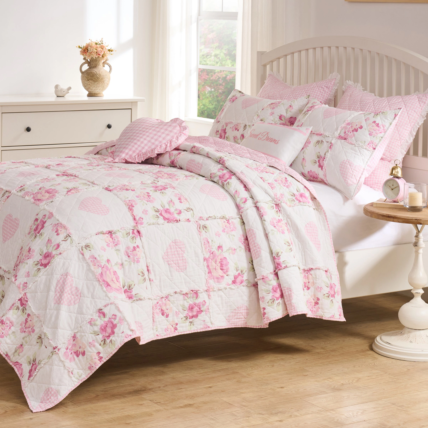 Greenland Home Fashions 100% Cotton Face 100% Microfiber Veronica's Hearts Quilt 3 Piece Set
