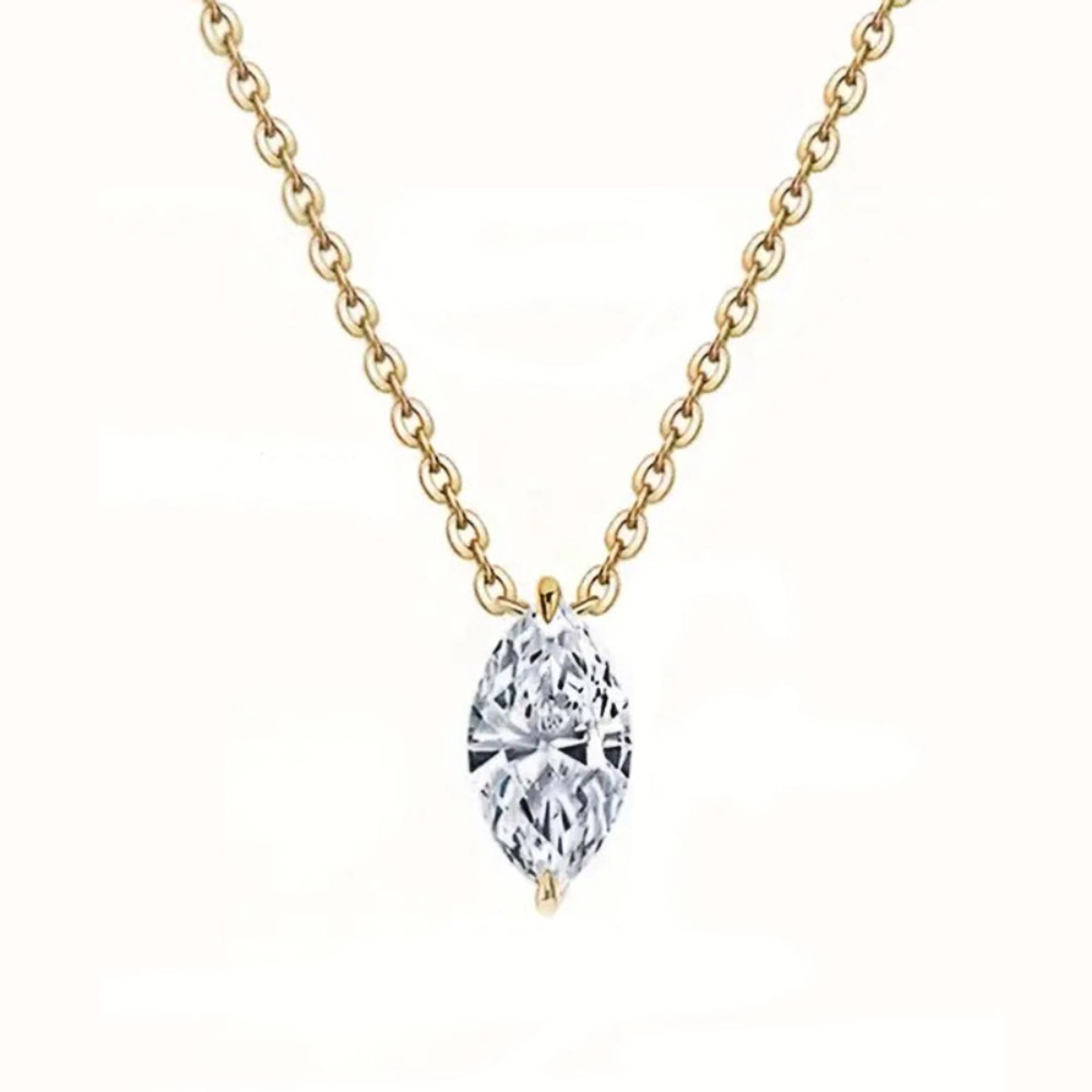Wardrobe Whimsy Marquise Cut Cubic Zirconia Solitaire Pendant Gold Tone Necklace