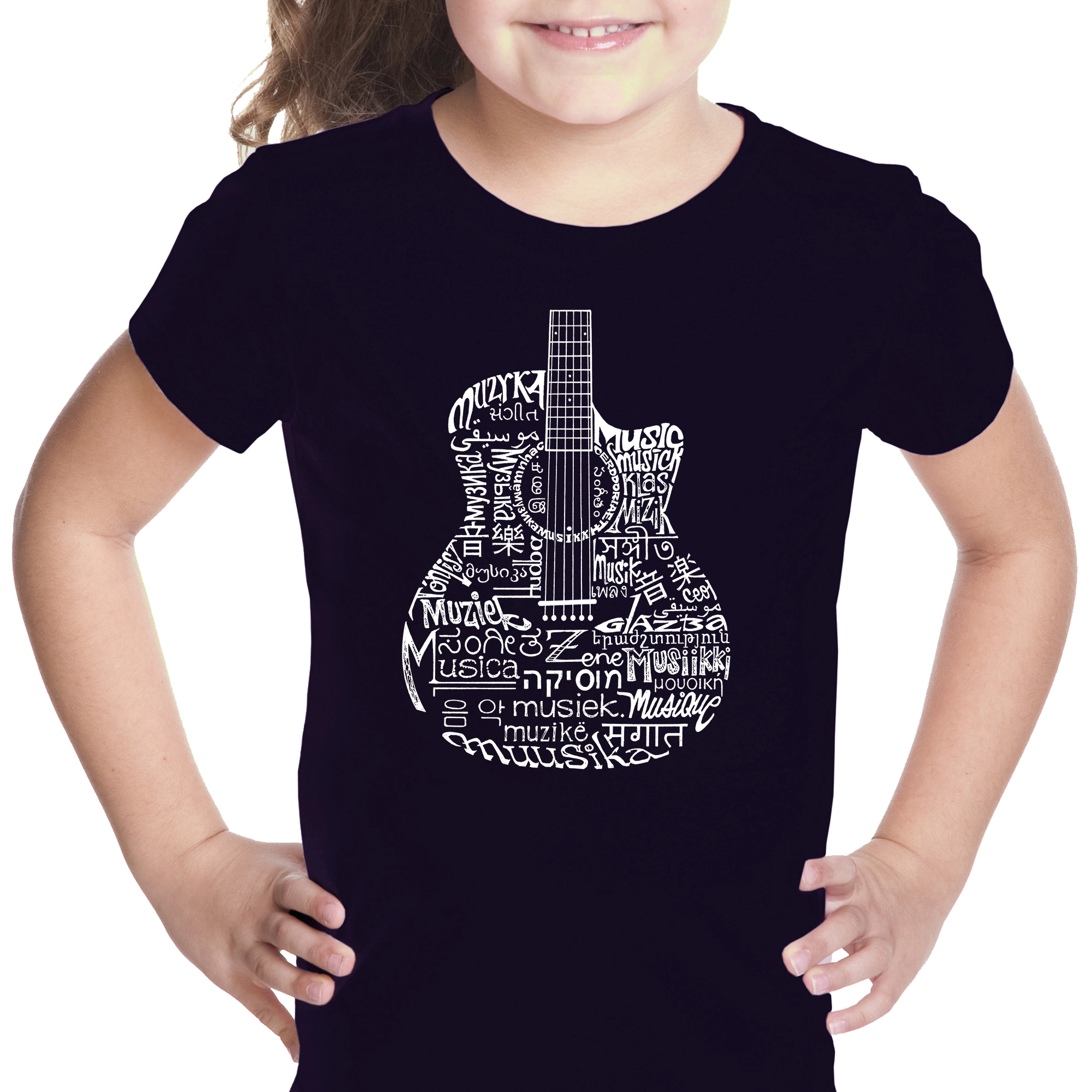 LA Pop Art Girls Word T-Shirt - Languages Guitar