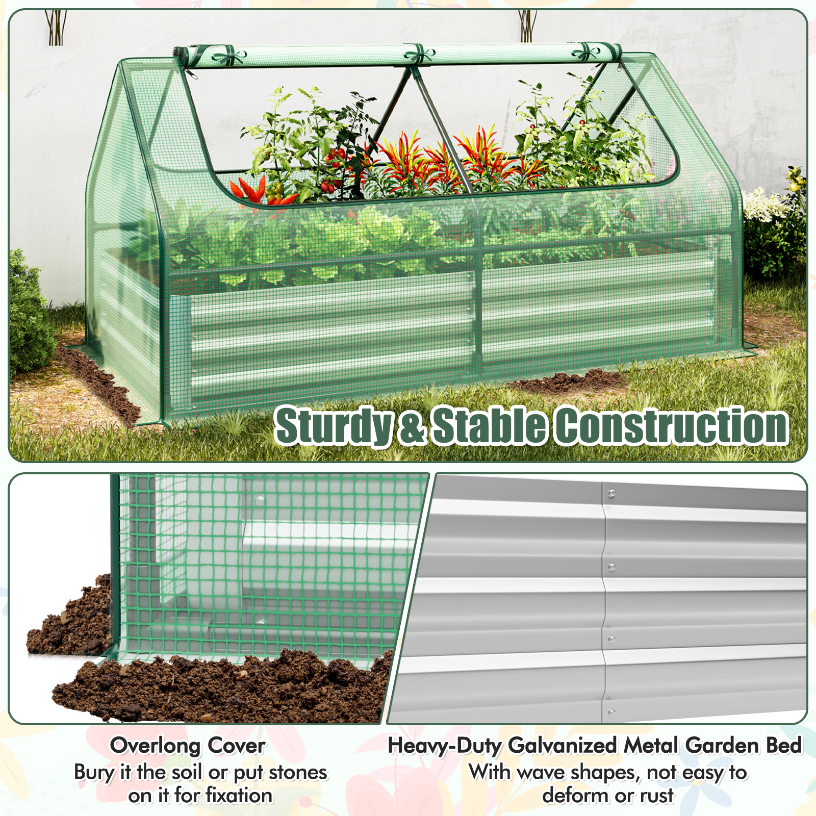 Hivvago Galvanized Steel Garden Bed with Greenhouse