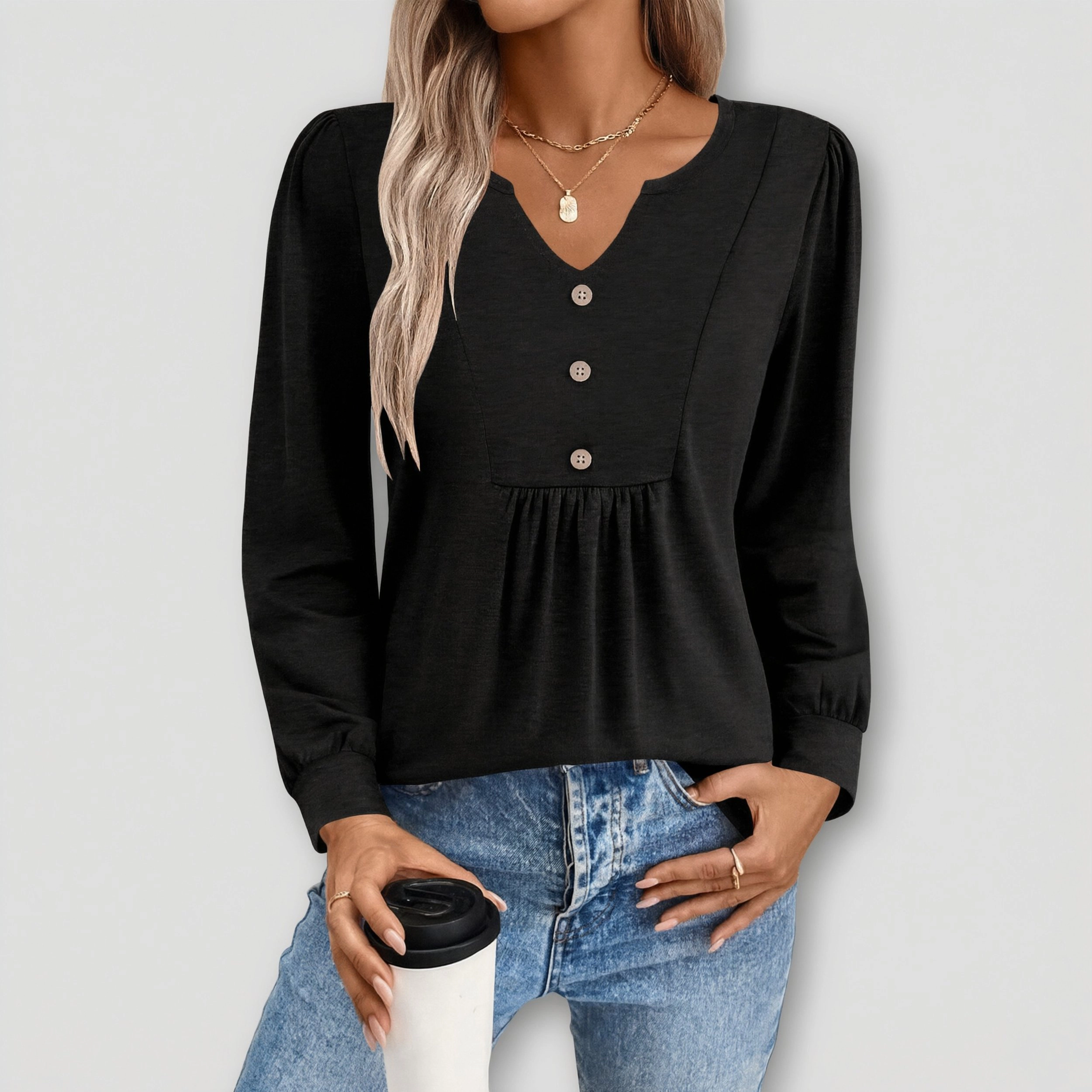 Zeagoo Women Pleated V Neck Blouse